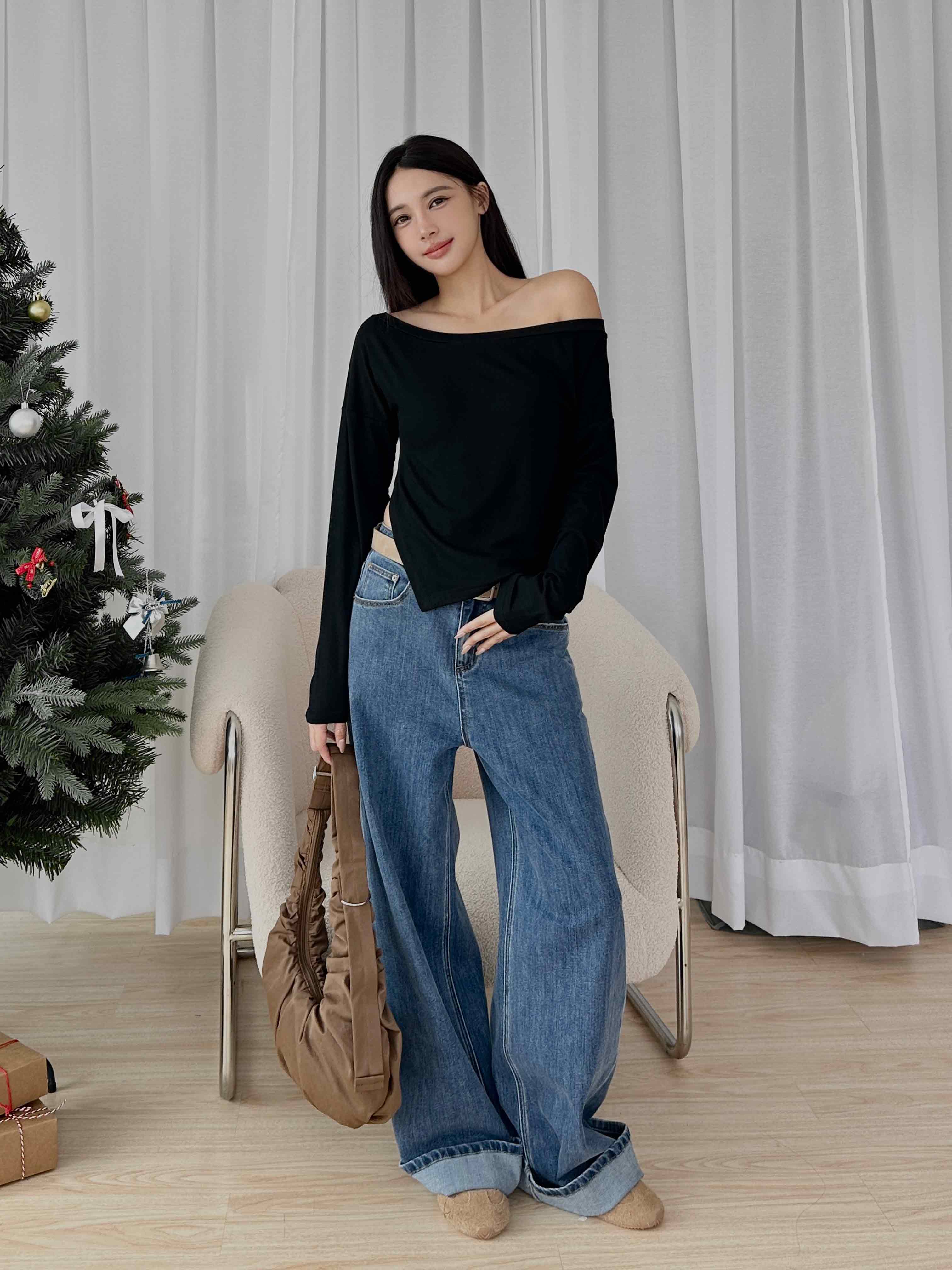 簡約斜肩剪裁上衣