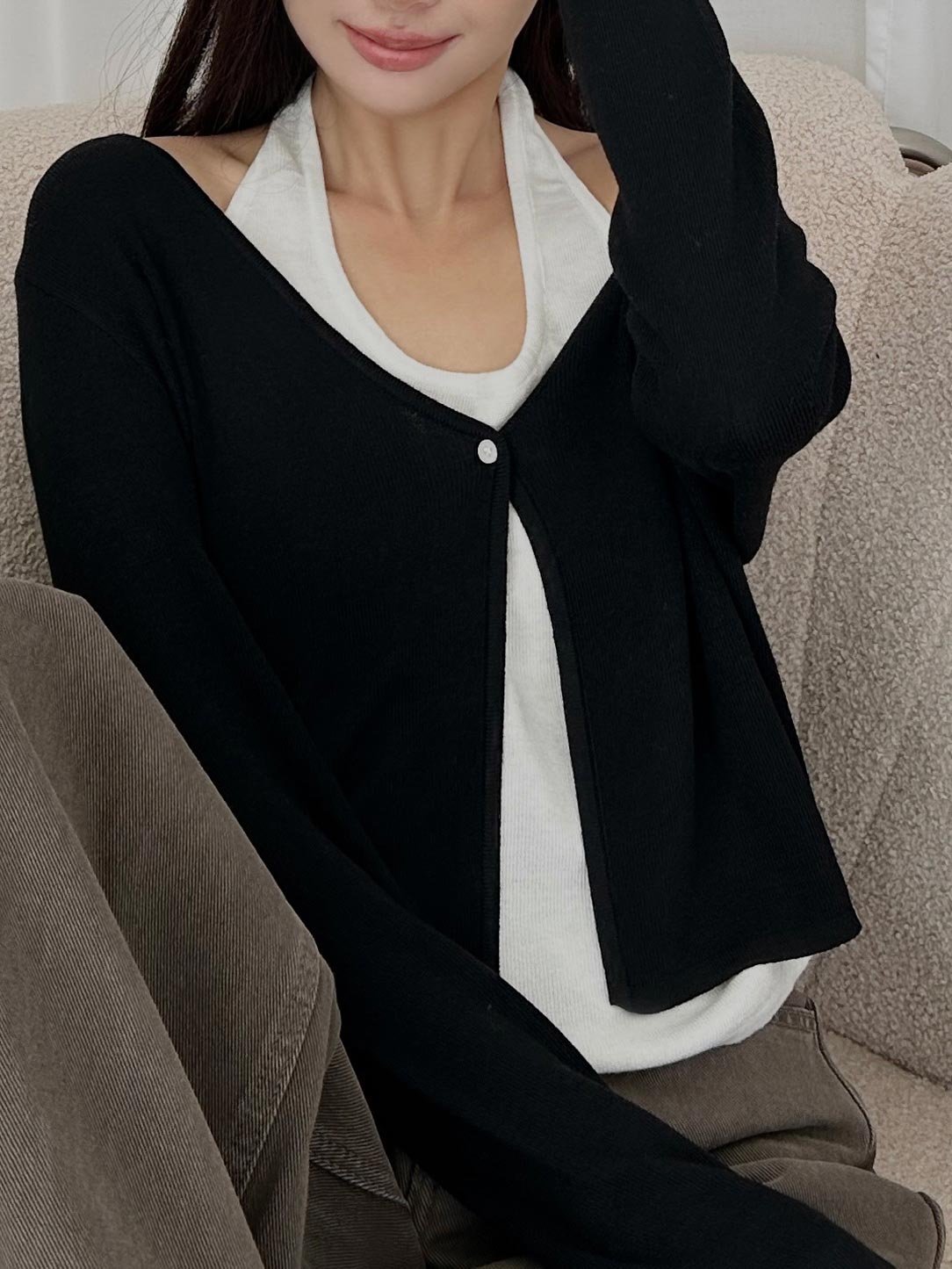 繞頸單釦層次上衣