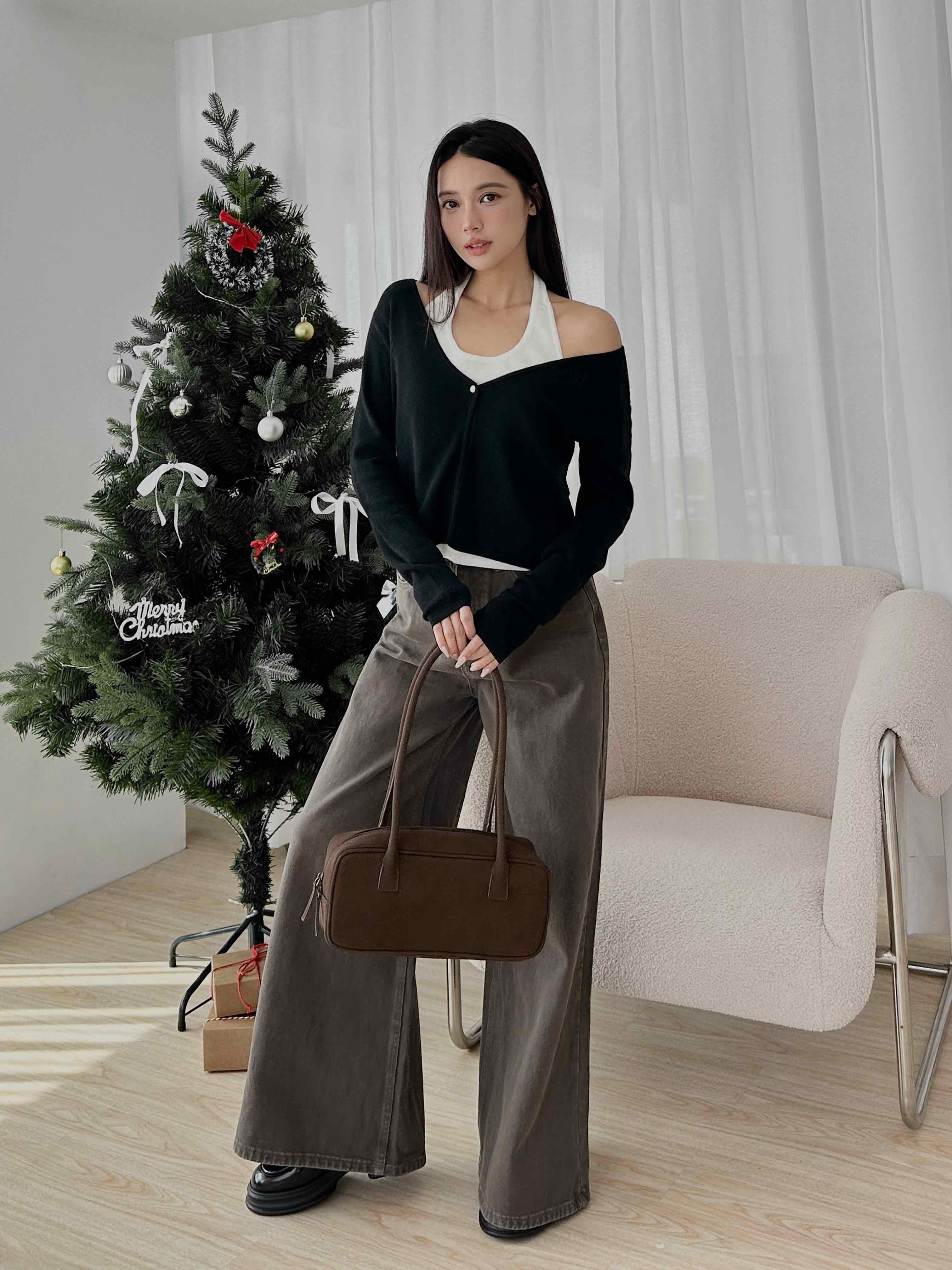 繞頸單釦層次上衣