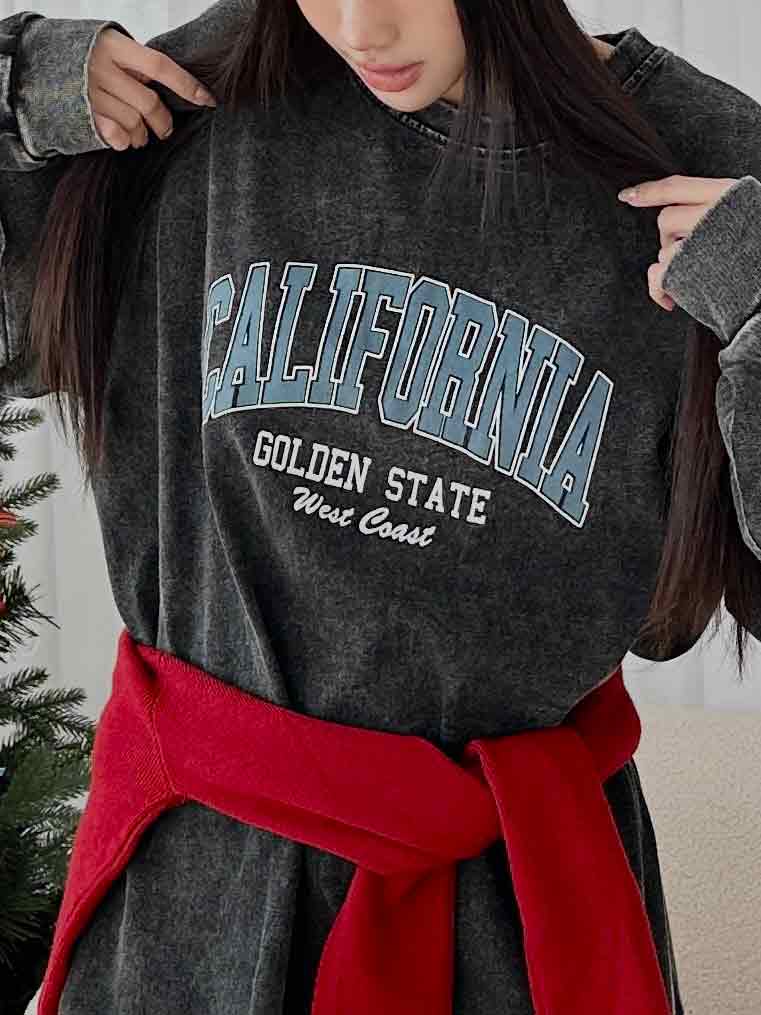 復古水洗英文大學T