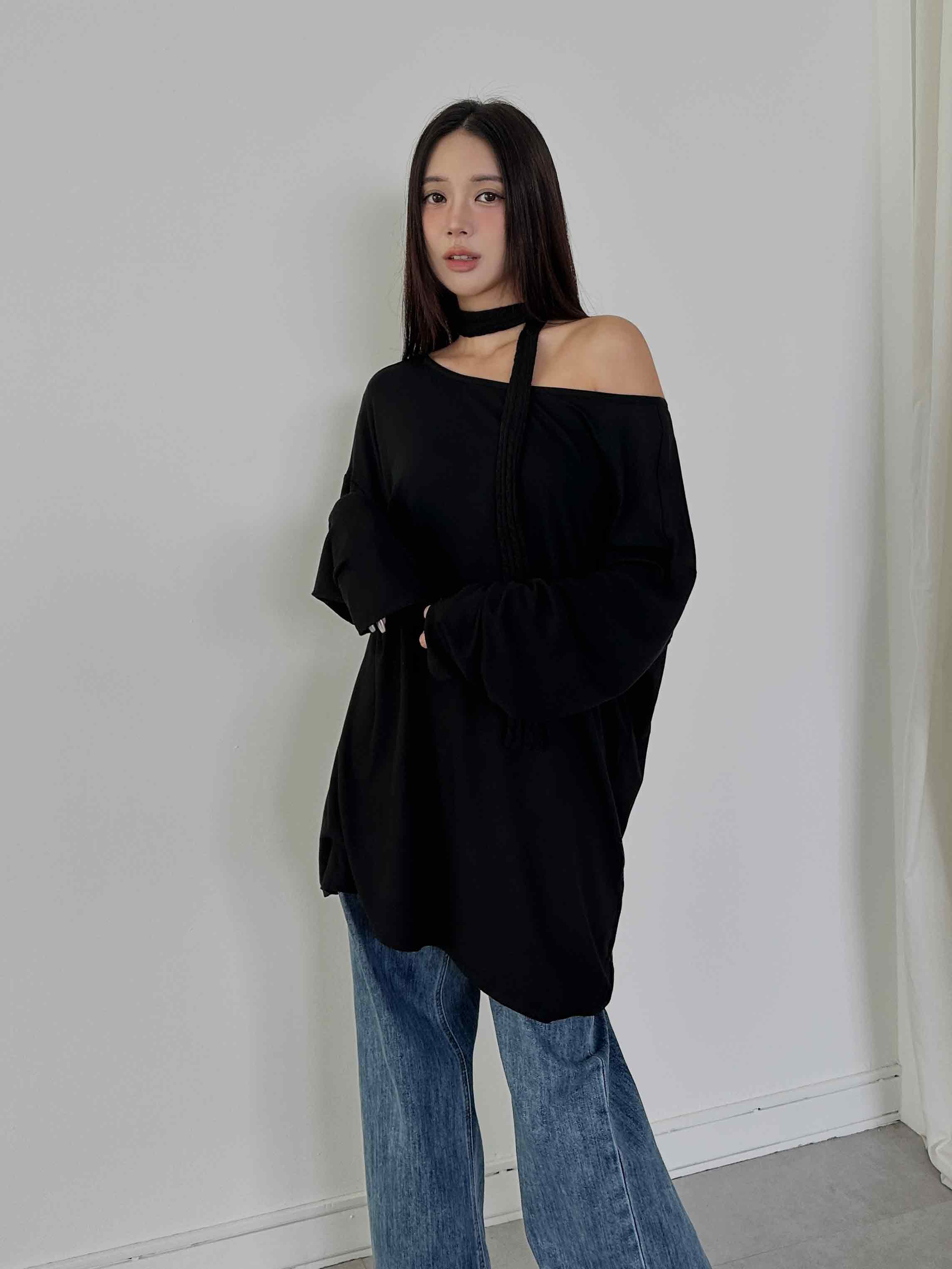 後開岔扭結寬鬆上衣