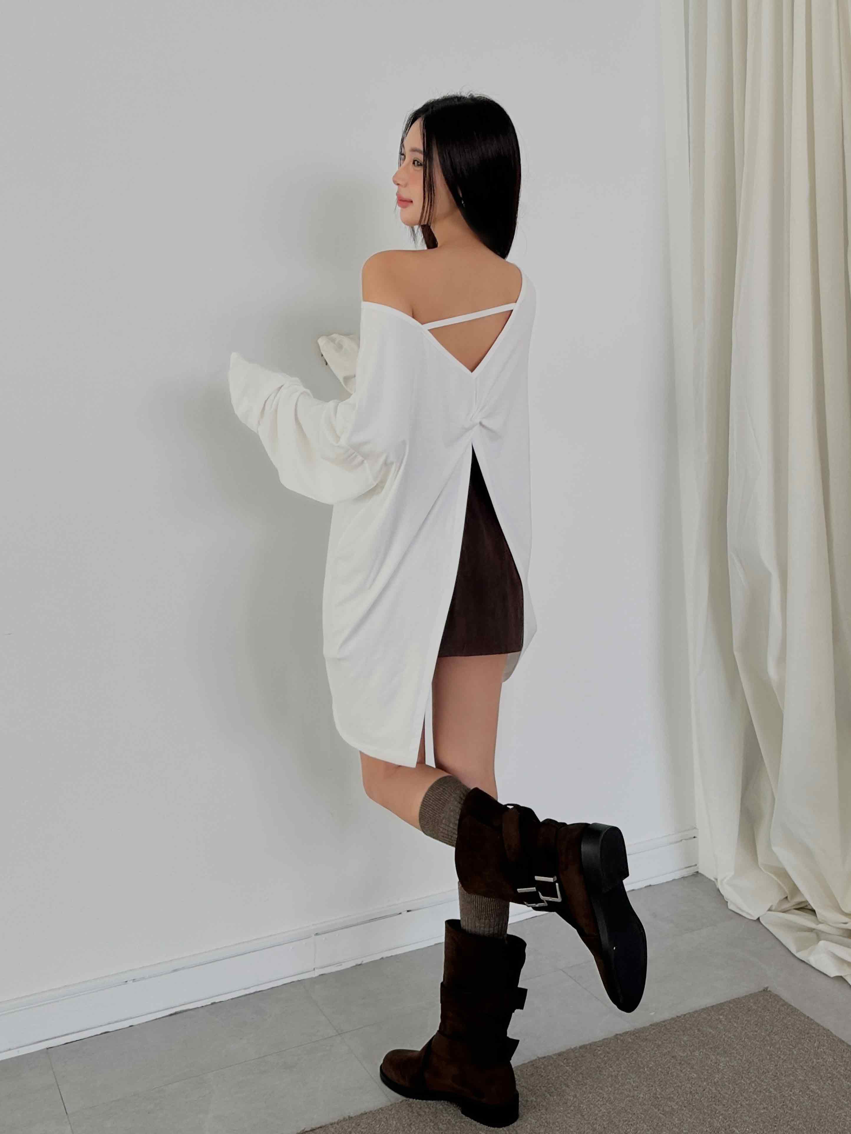 後開岔扭結寬鬆上衣