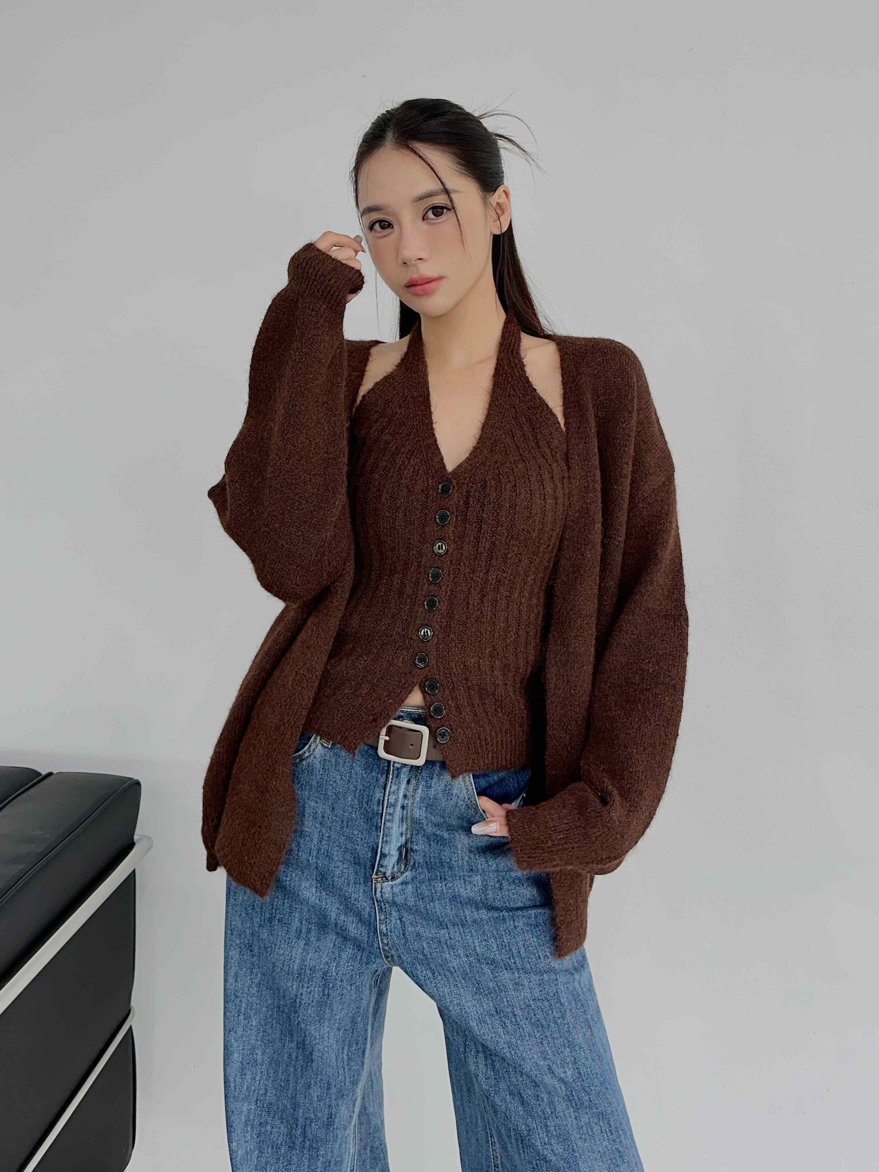 針織背心+罩衫二件組