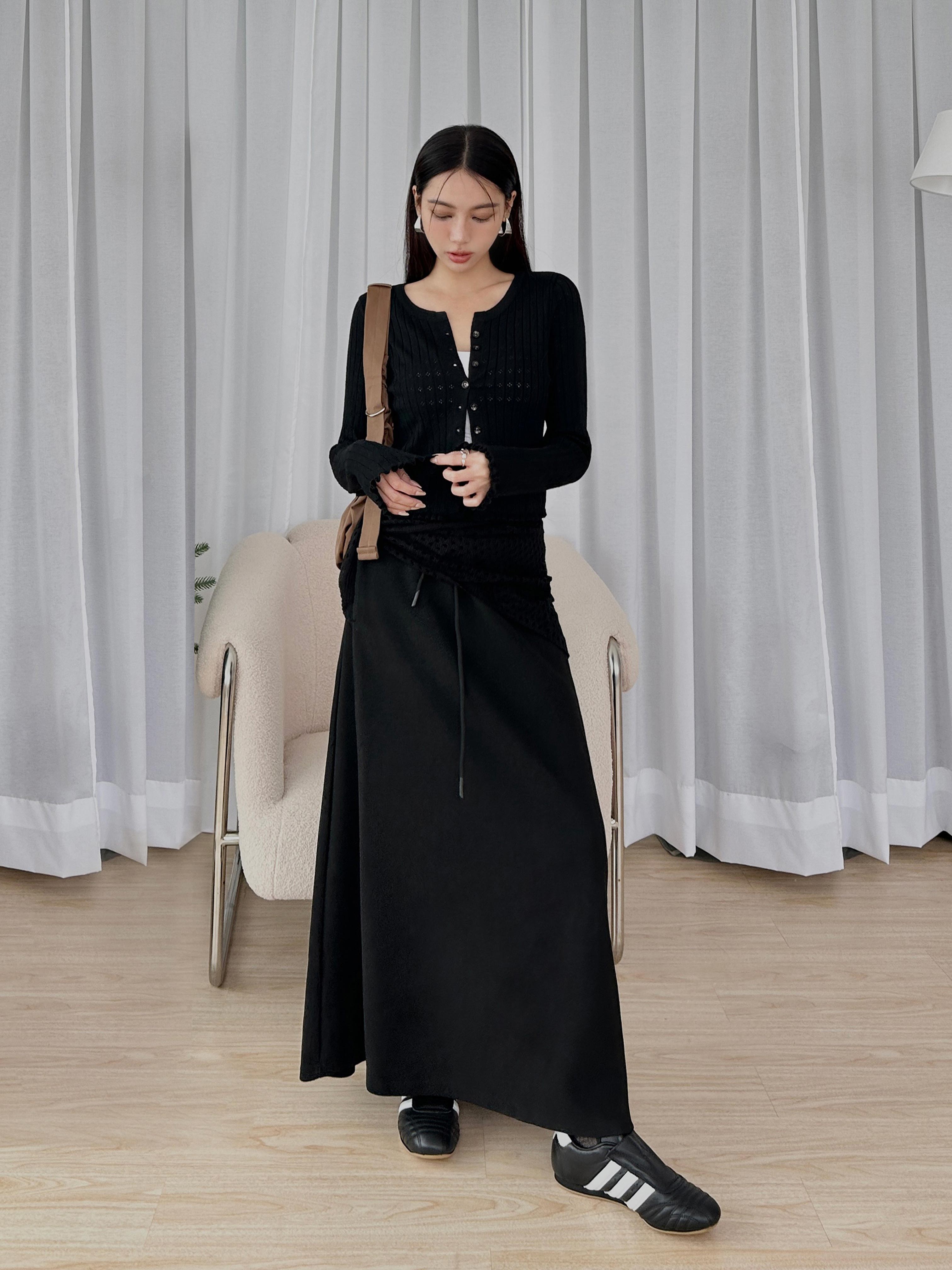 修身磨毛長裙(附腰巾)