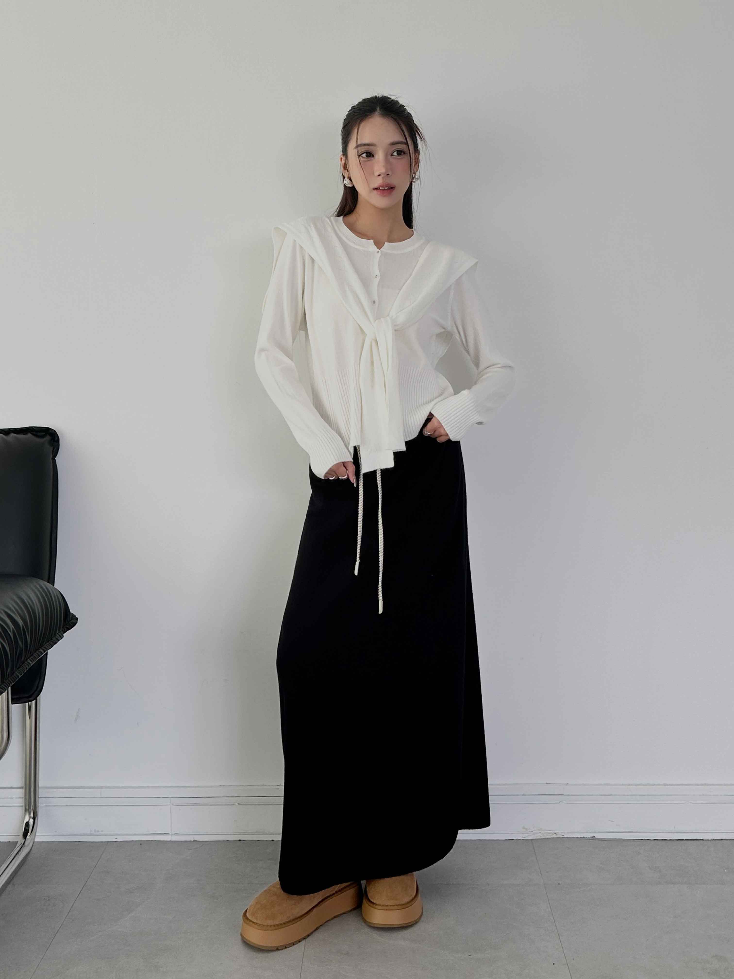質感抽繩針織長裙
