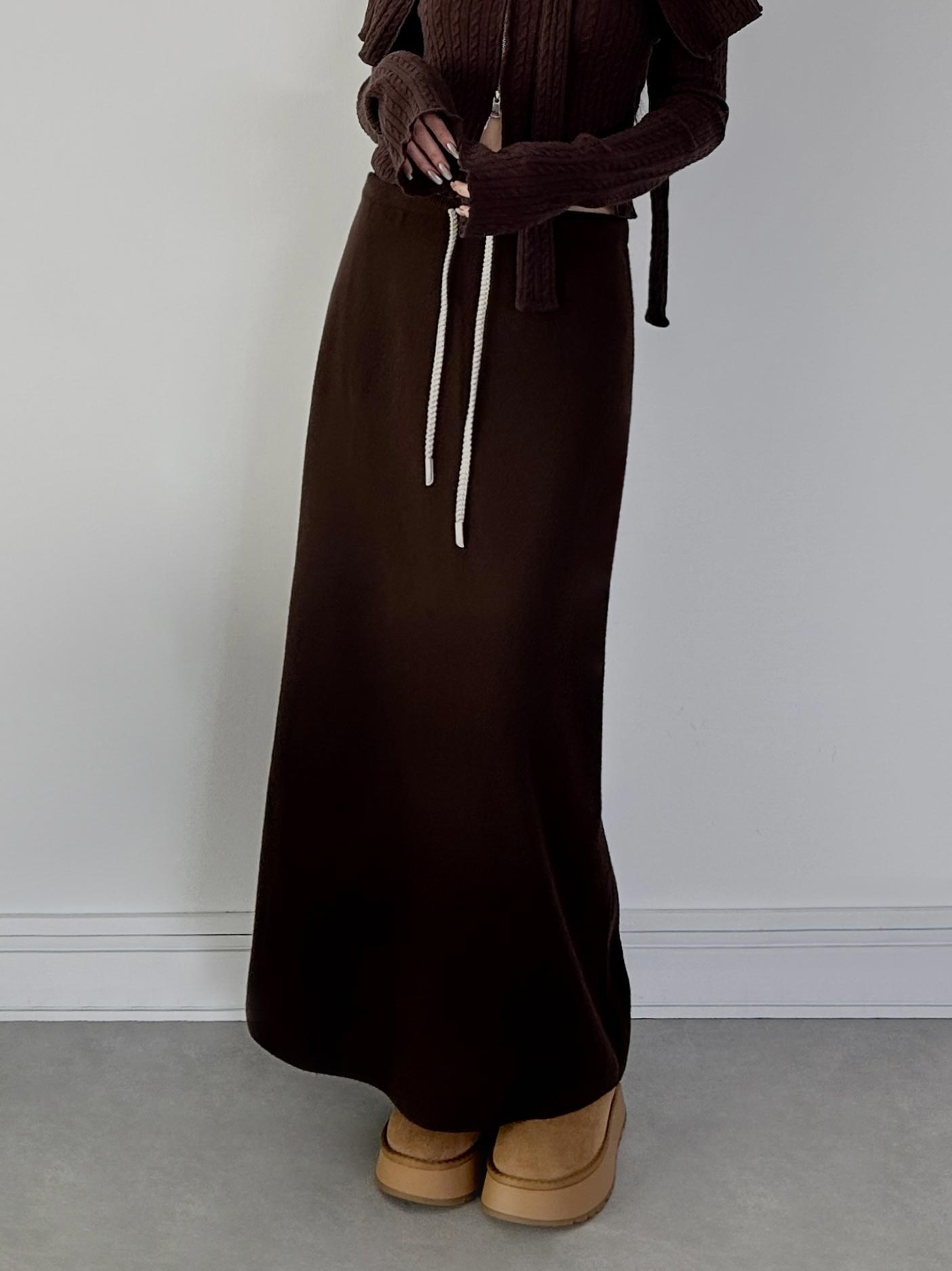 質感抽繩針織長裙