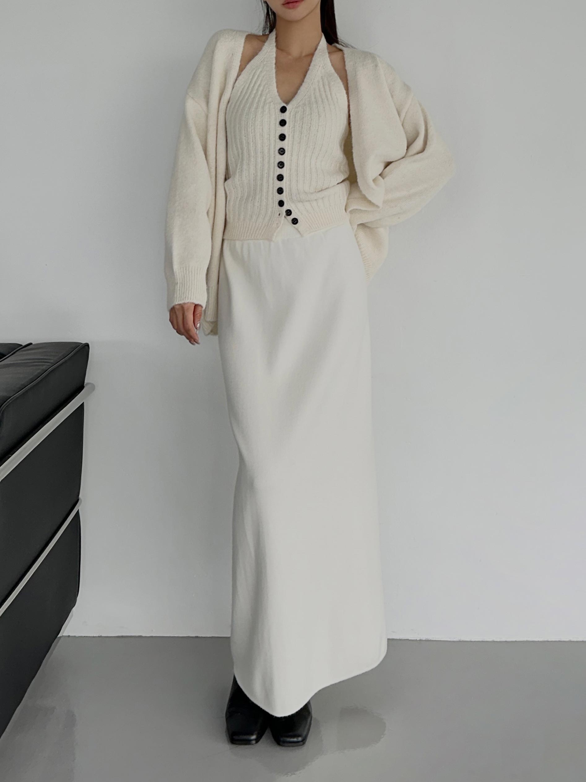 柔彈開衩針織長裙