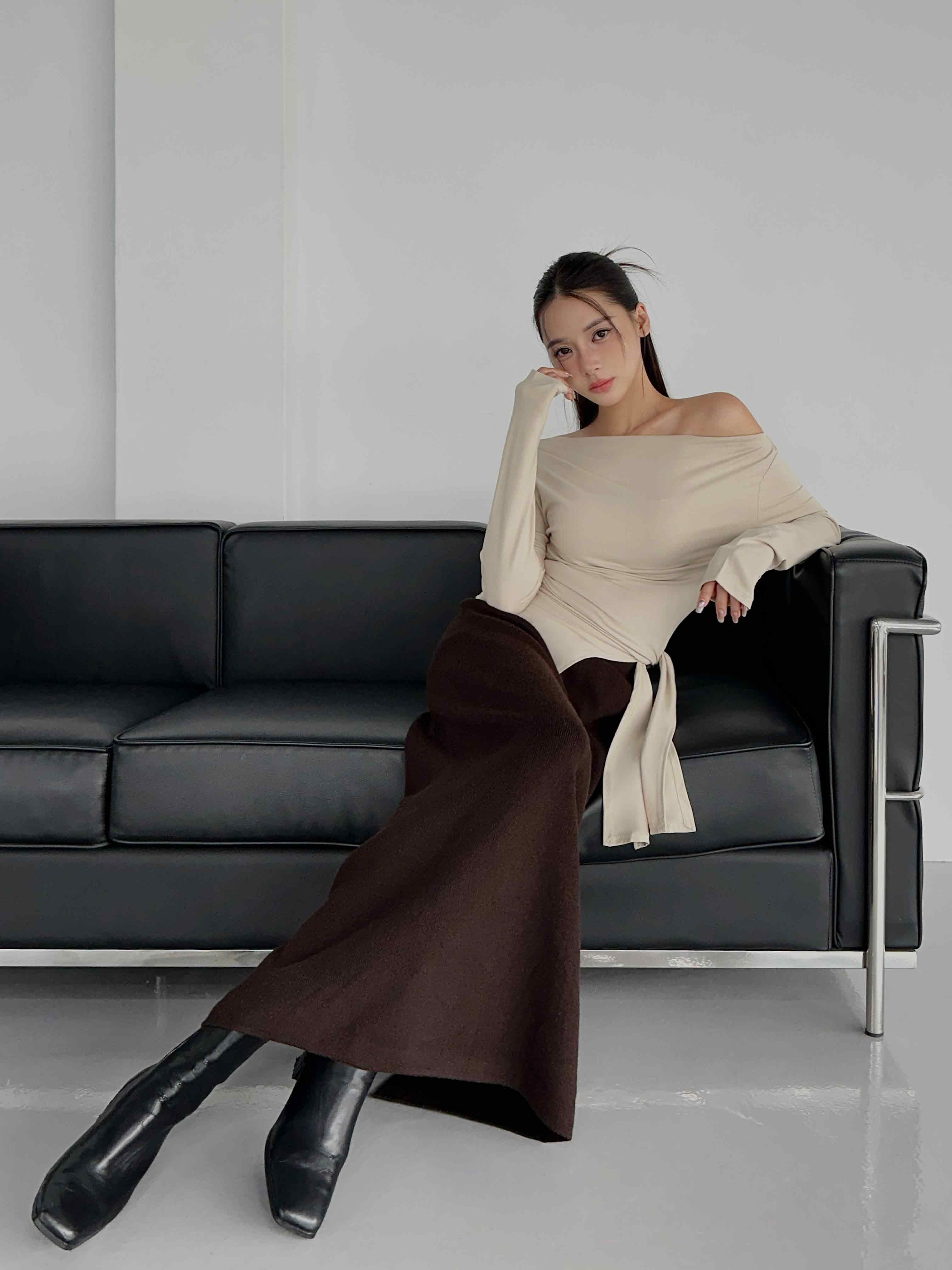 柔彈開衩針織長裙