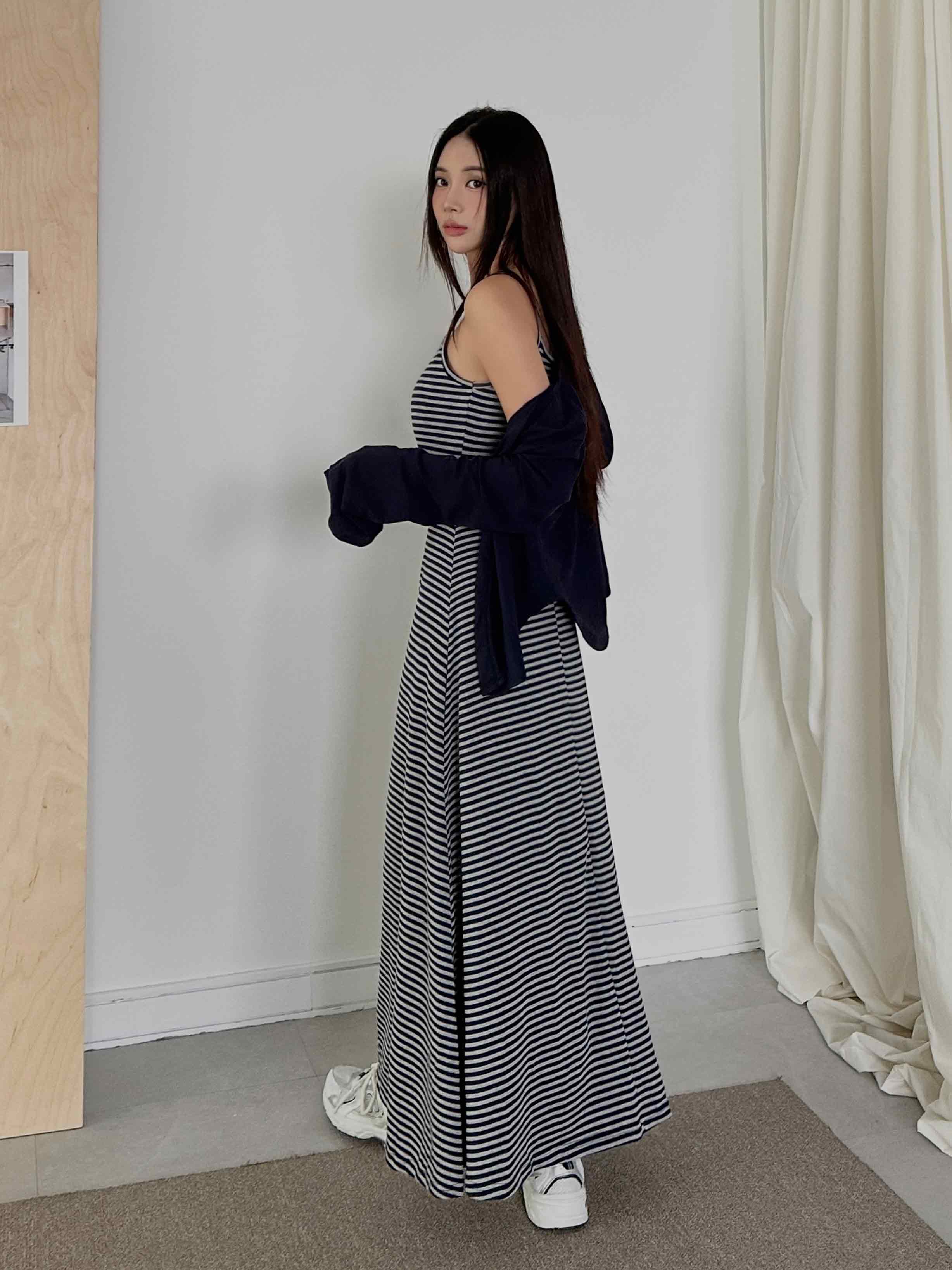 輕柔彈力附BRA長洋裝+外套