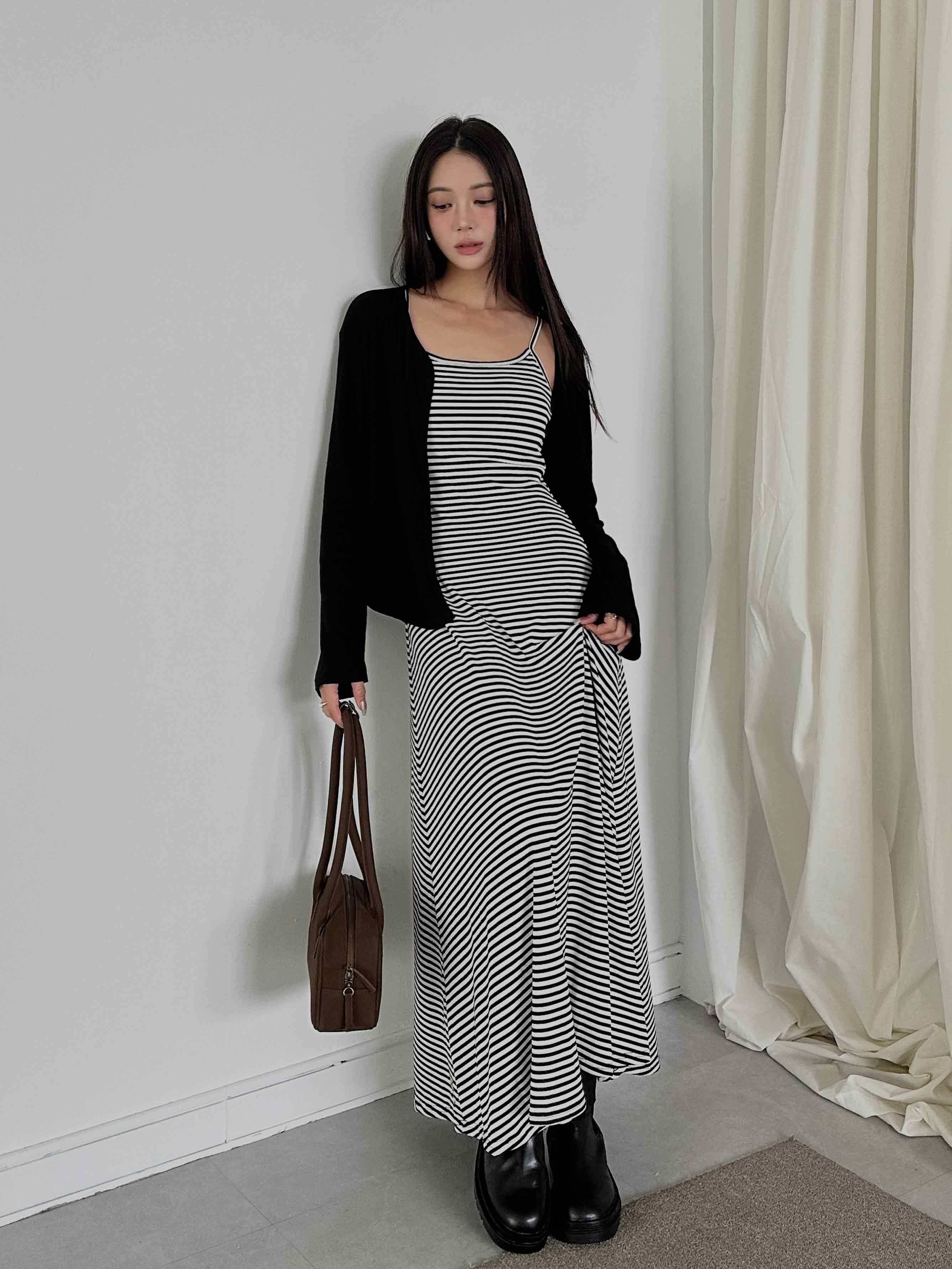 輕柔彈力附BRA長洋裝+外套