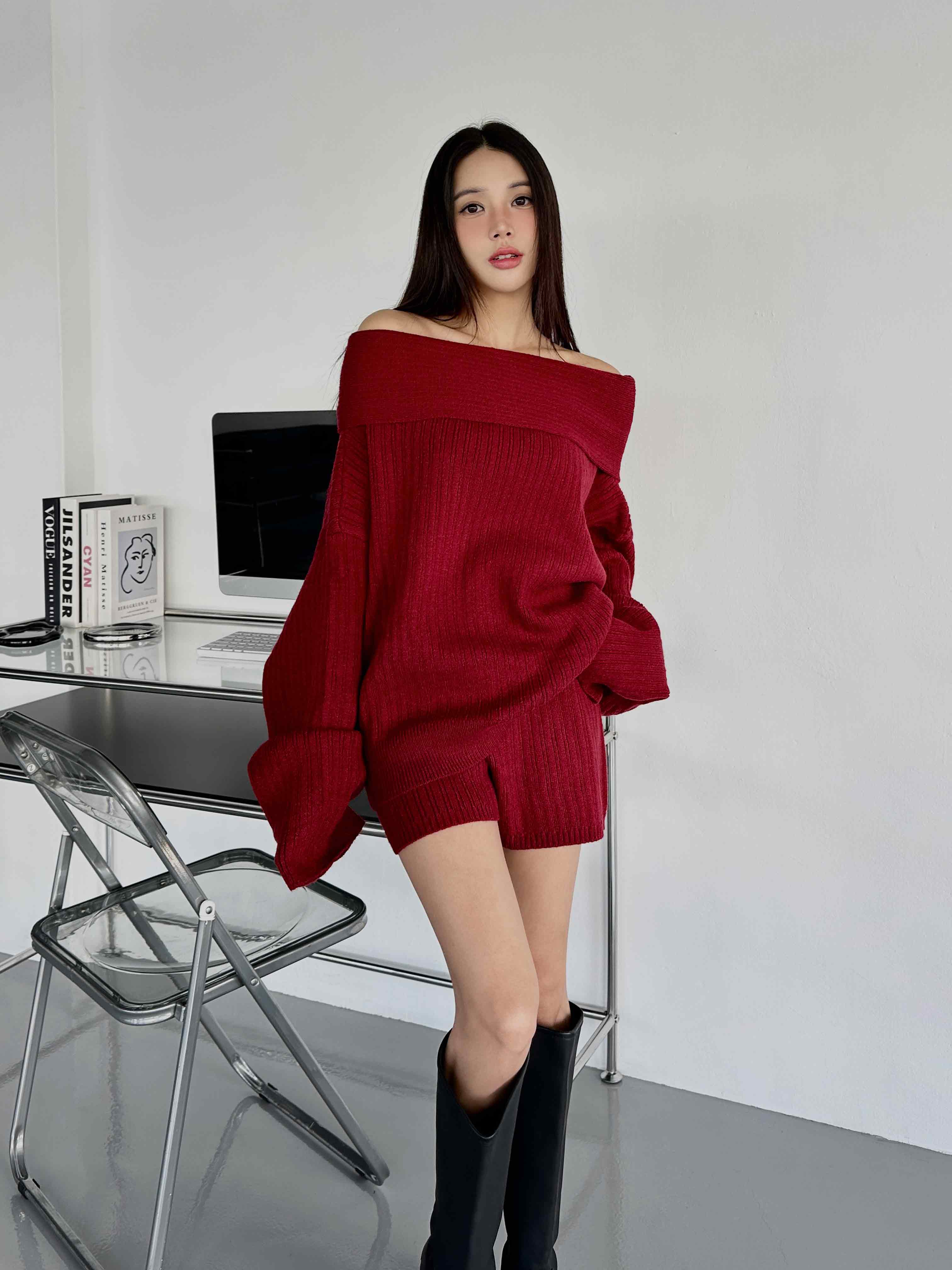 一字領針織套裝