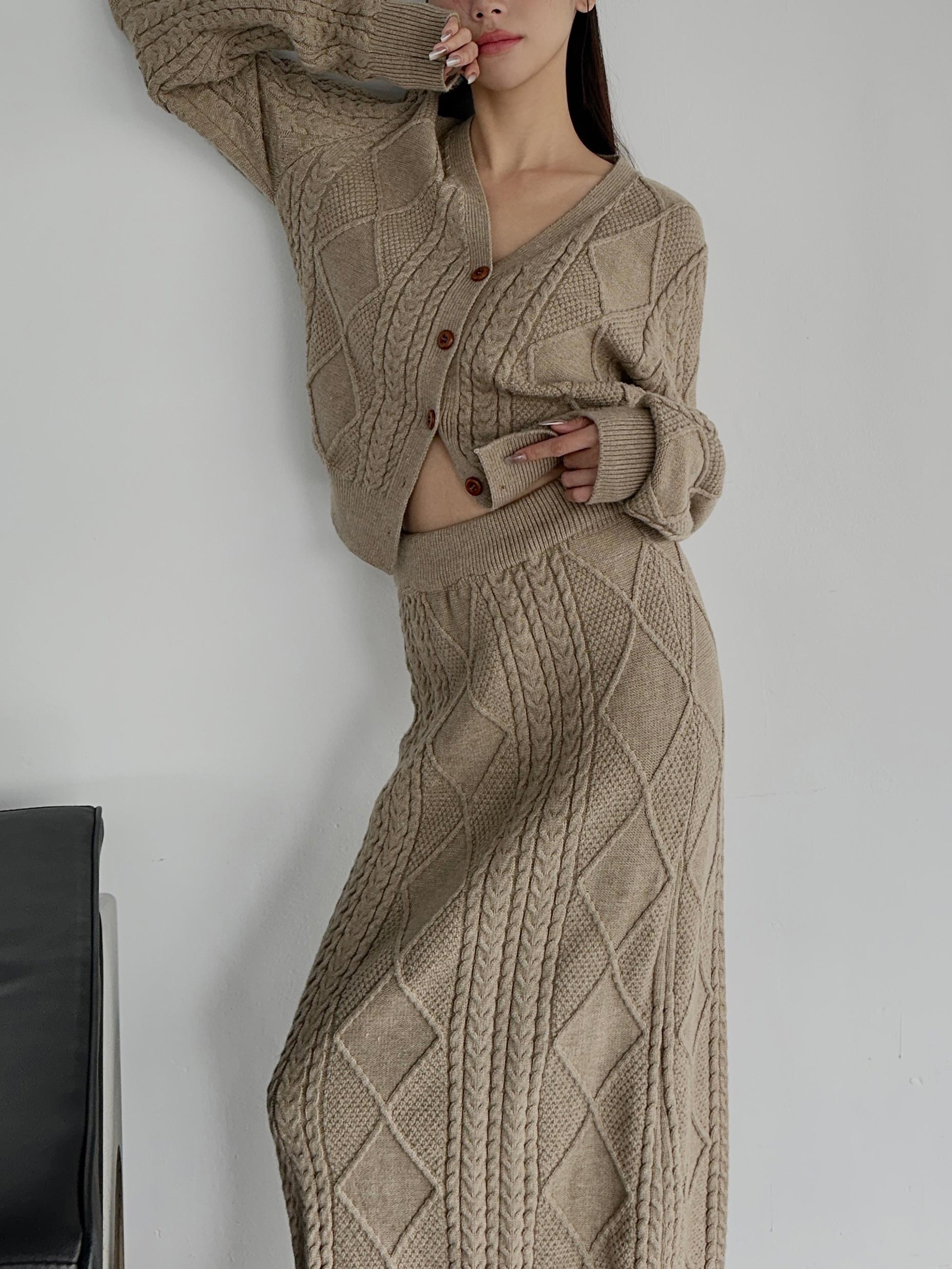 麻花紋理針織套裝