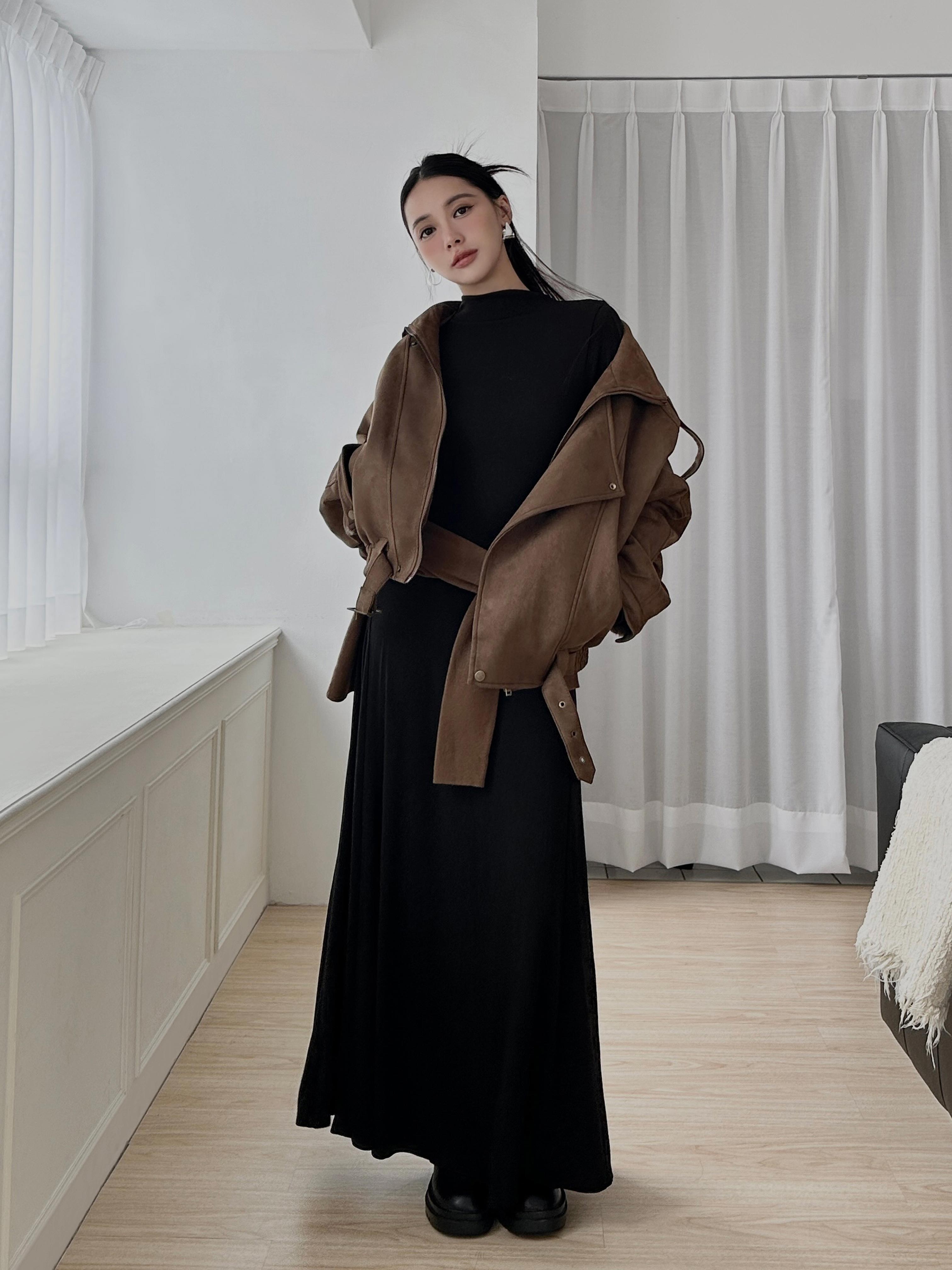 小高領傘擺連身洋裝