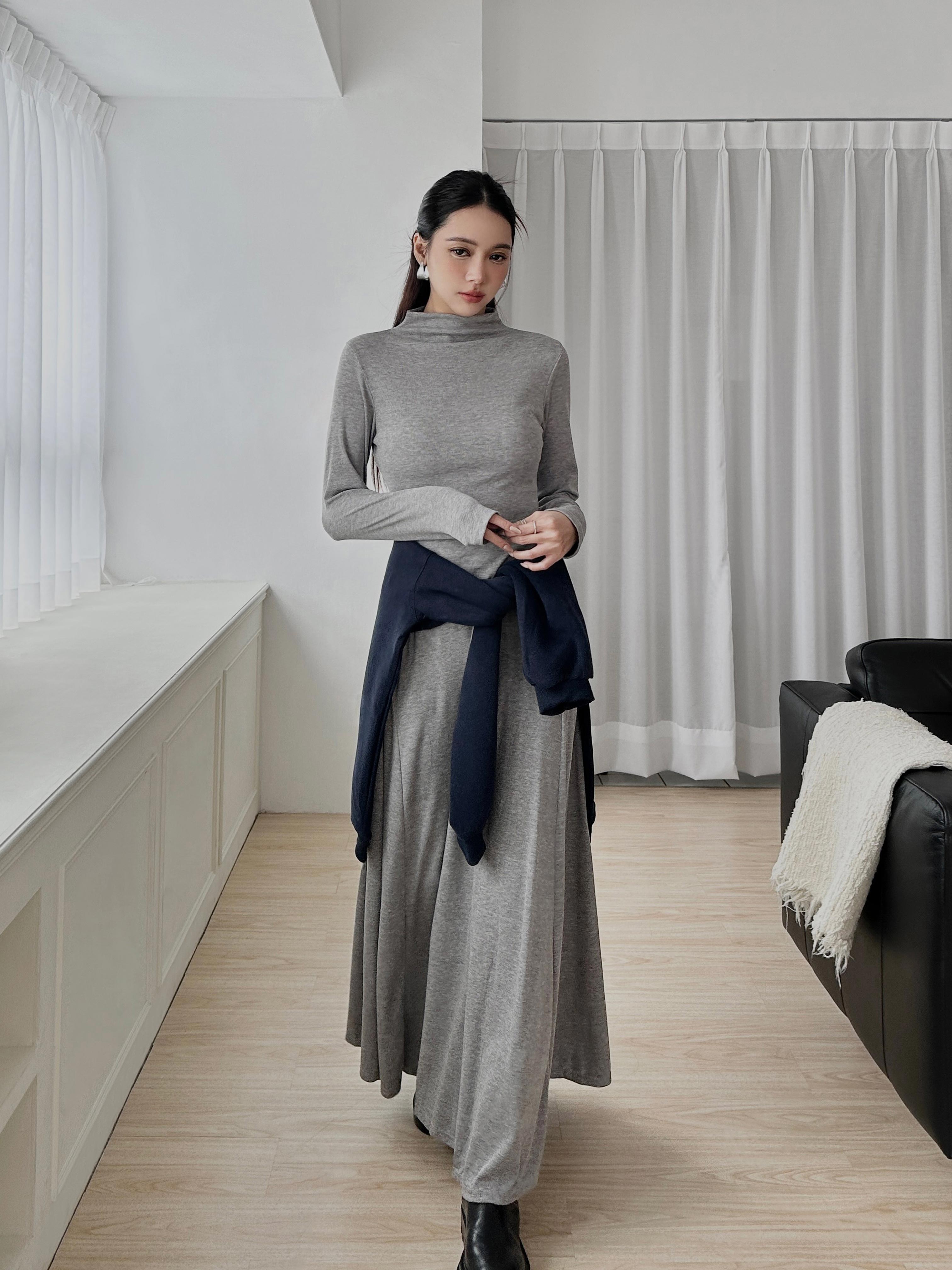 小高領傘擺連身洋裝