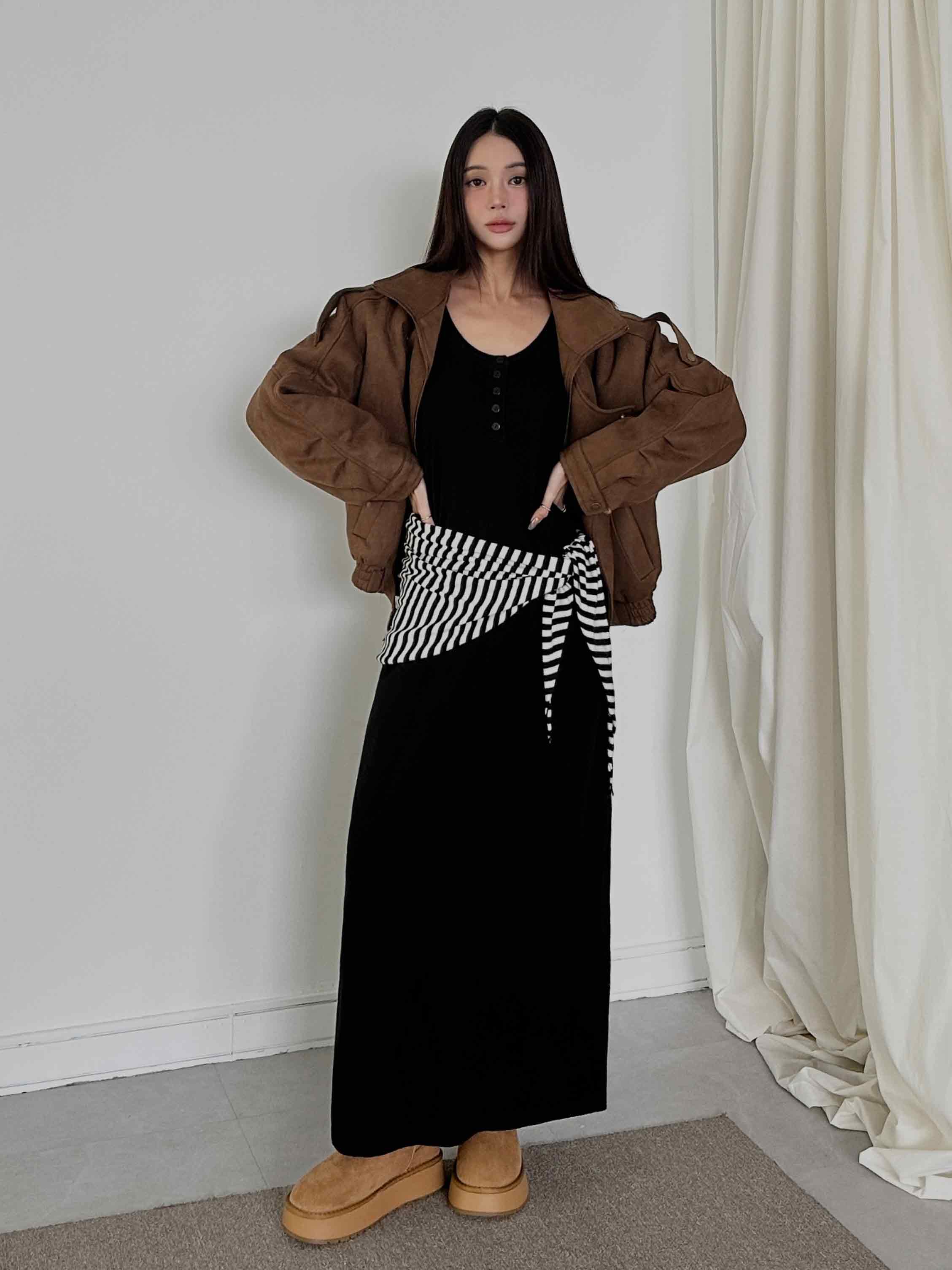 針織背心連身裙(附披肩)