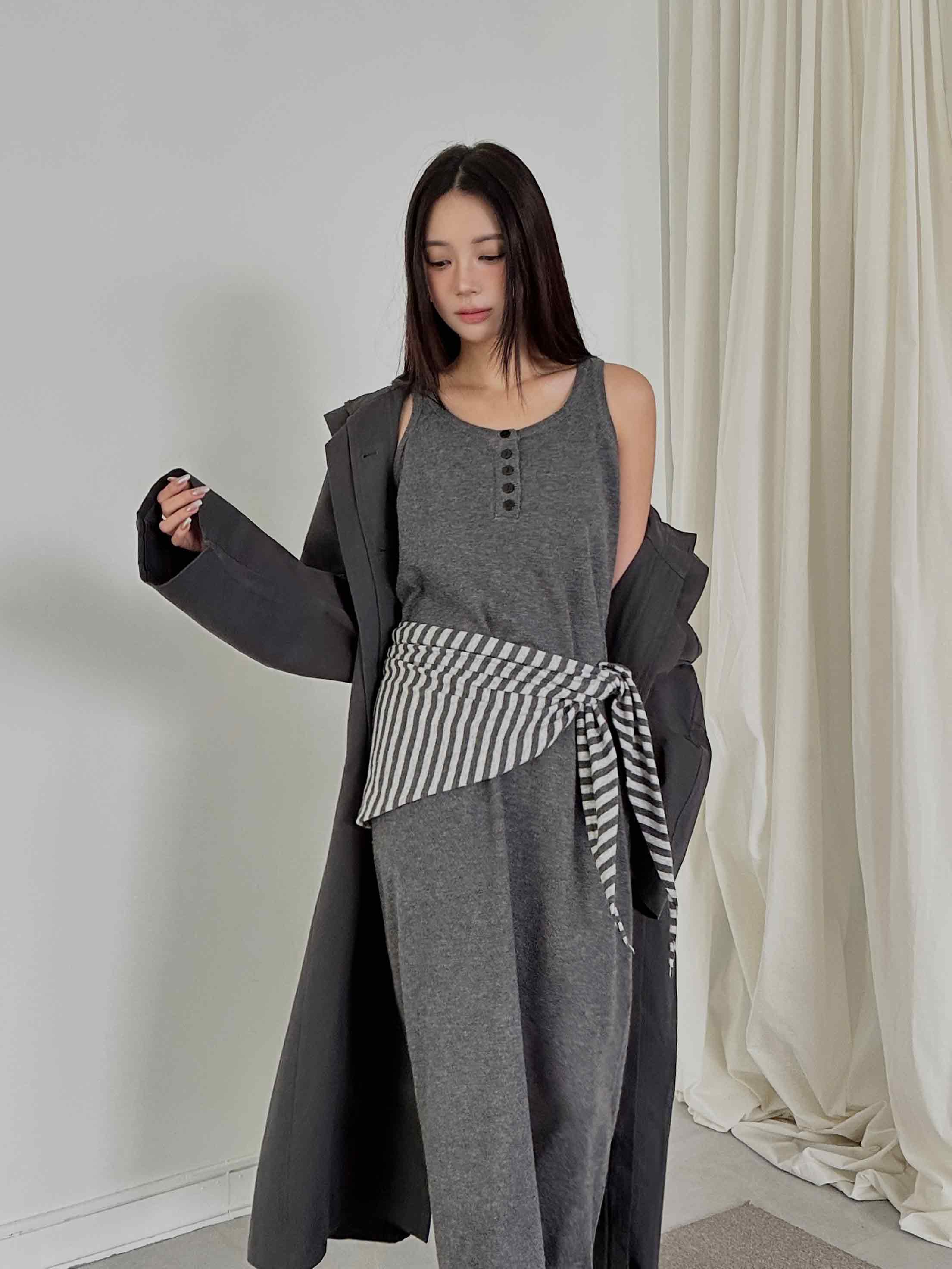 針織背心連身裙(附披肩)