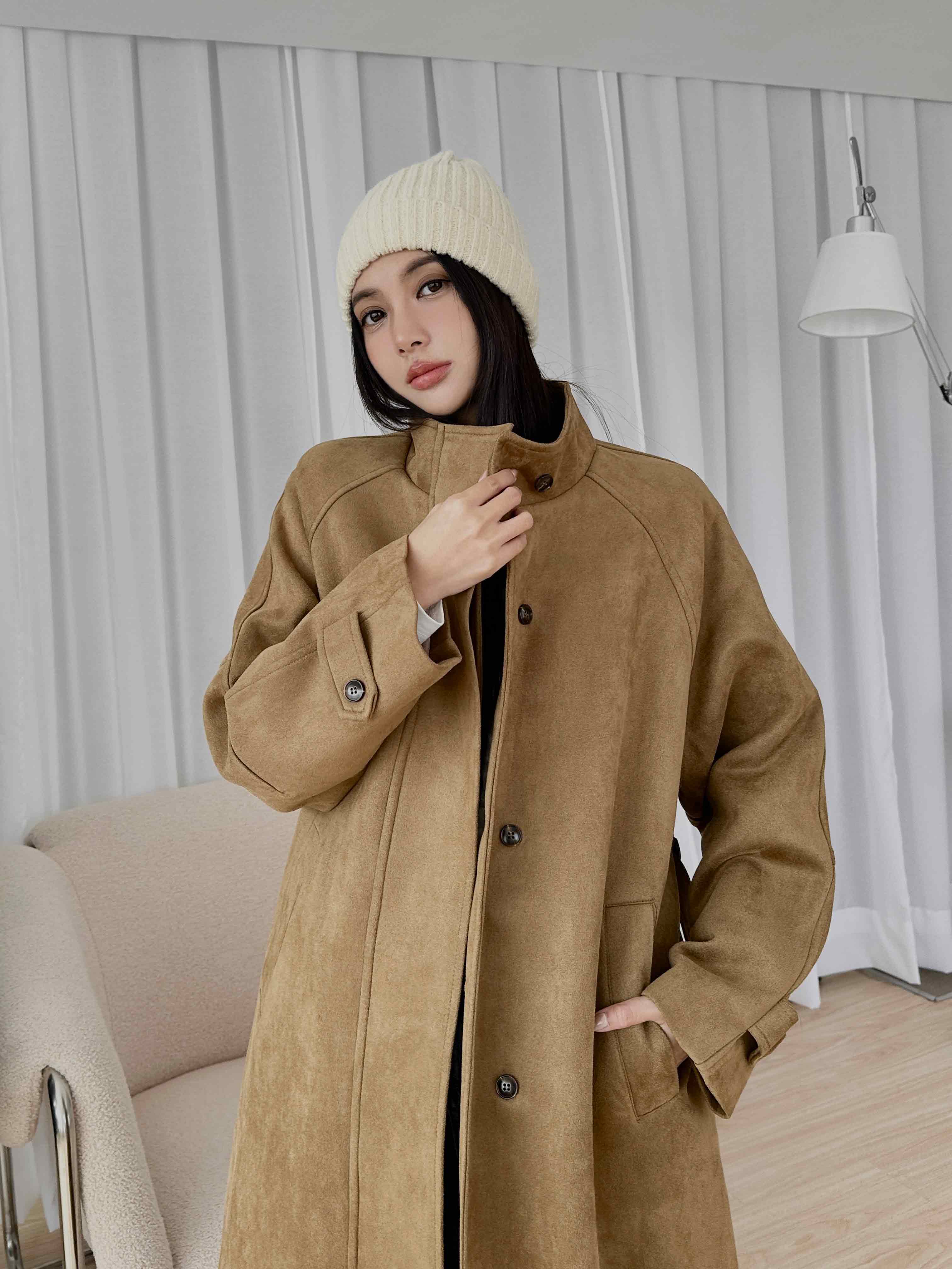 麂皮質感長版大衣