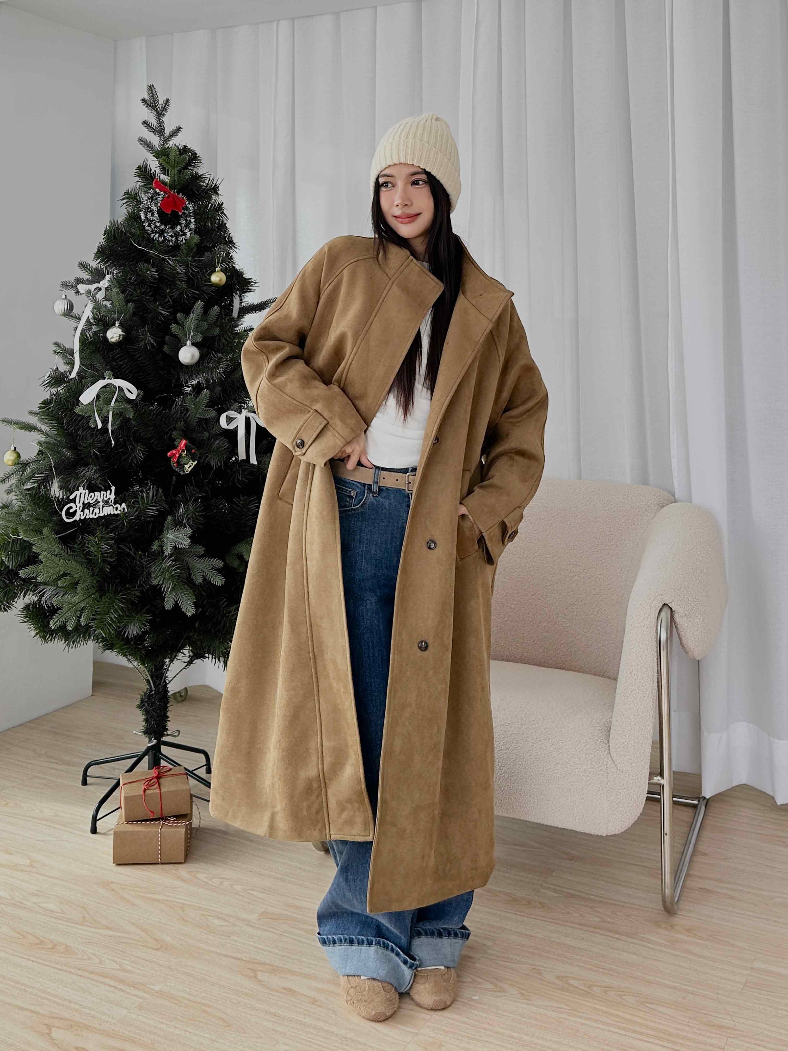 麂皮質感長版大衣