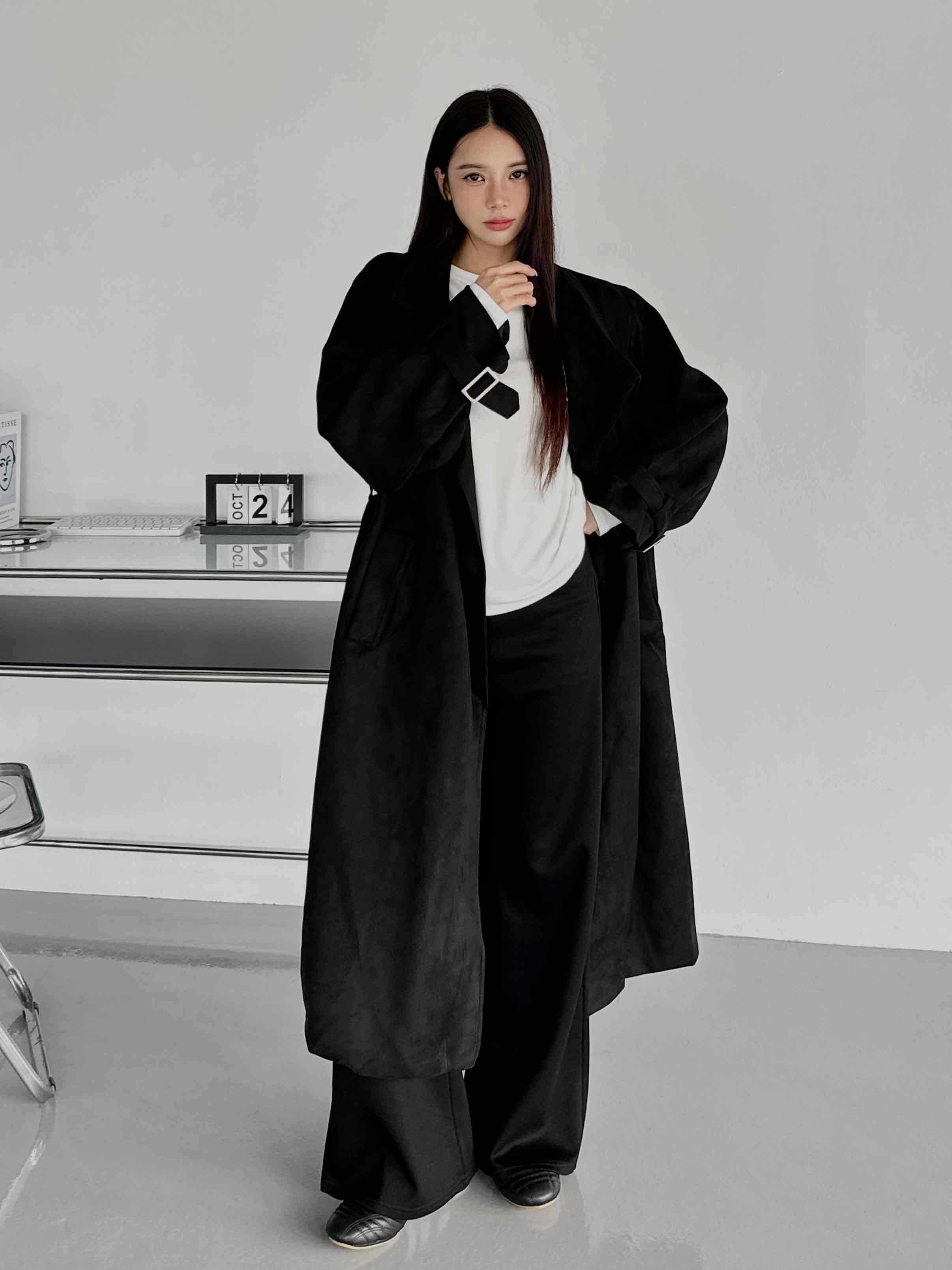 摩登感翻領麂皮大衣 (附帶)