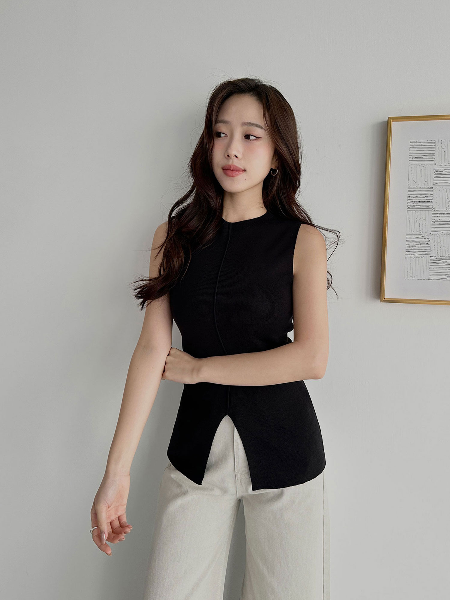 簡約亞麻中線背心