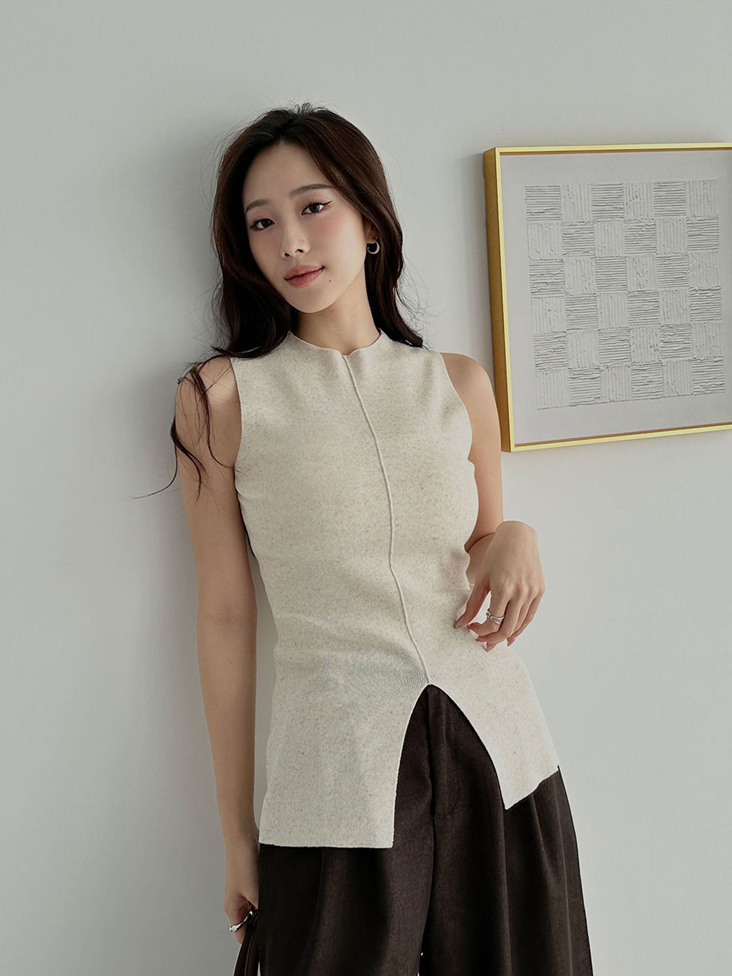 簡約亞麻中線背心