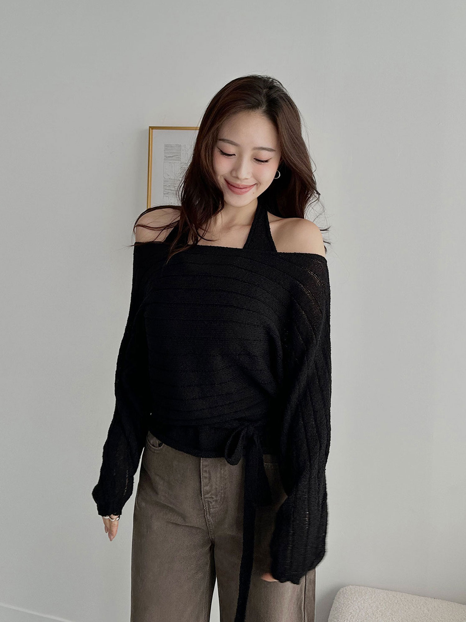 二件式寬條針織上衣(附帶)