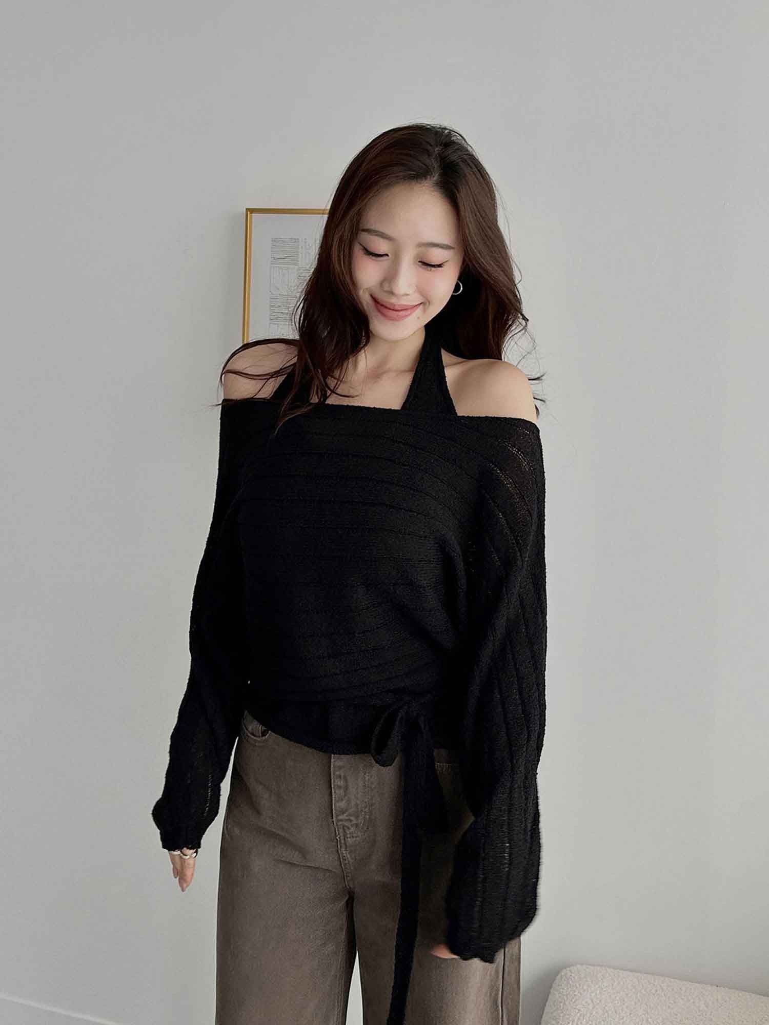 二件式寬條針織上衣(附帶)