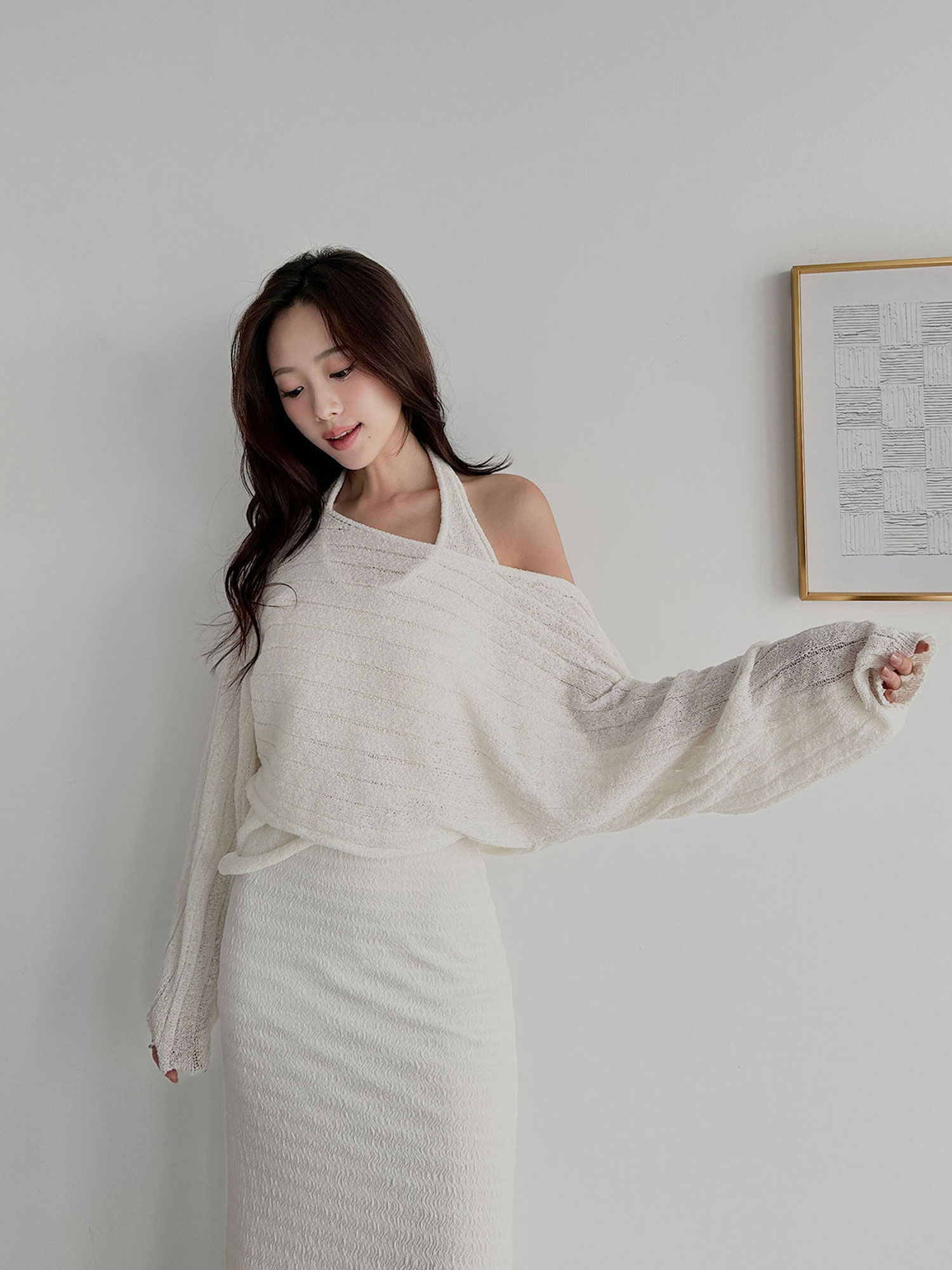 二件式寬條針織上衣(附帶)