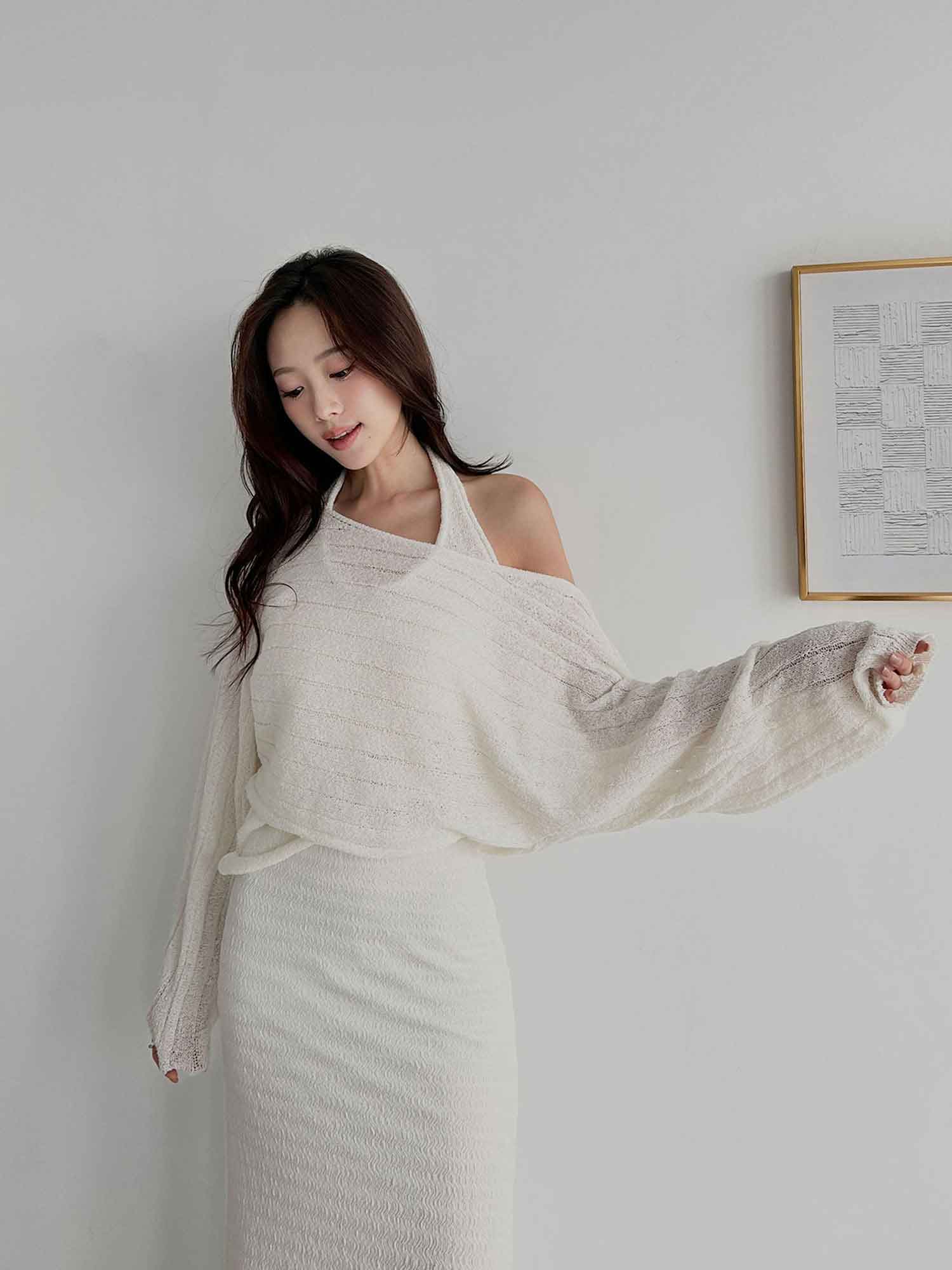 二件式寬條針織上衣(附帶)