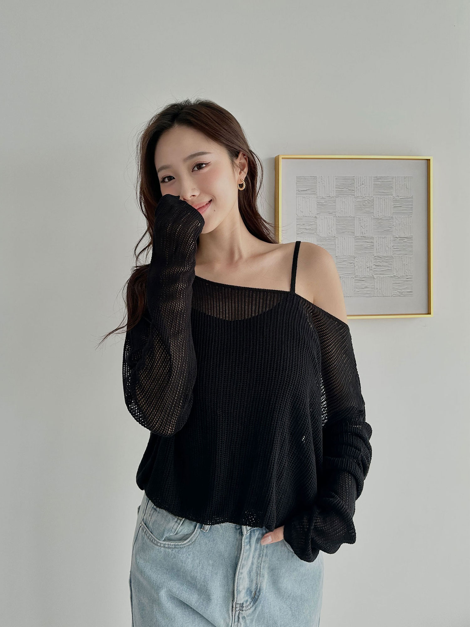 假兩件簍空針織上衣