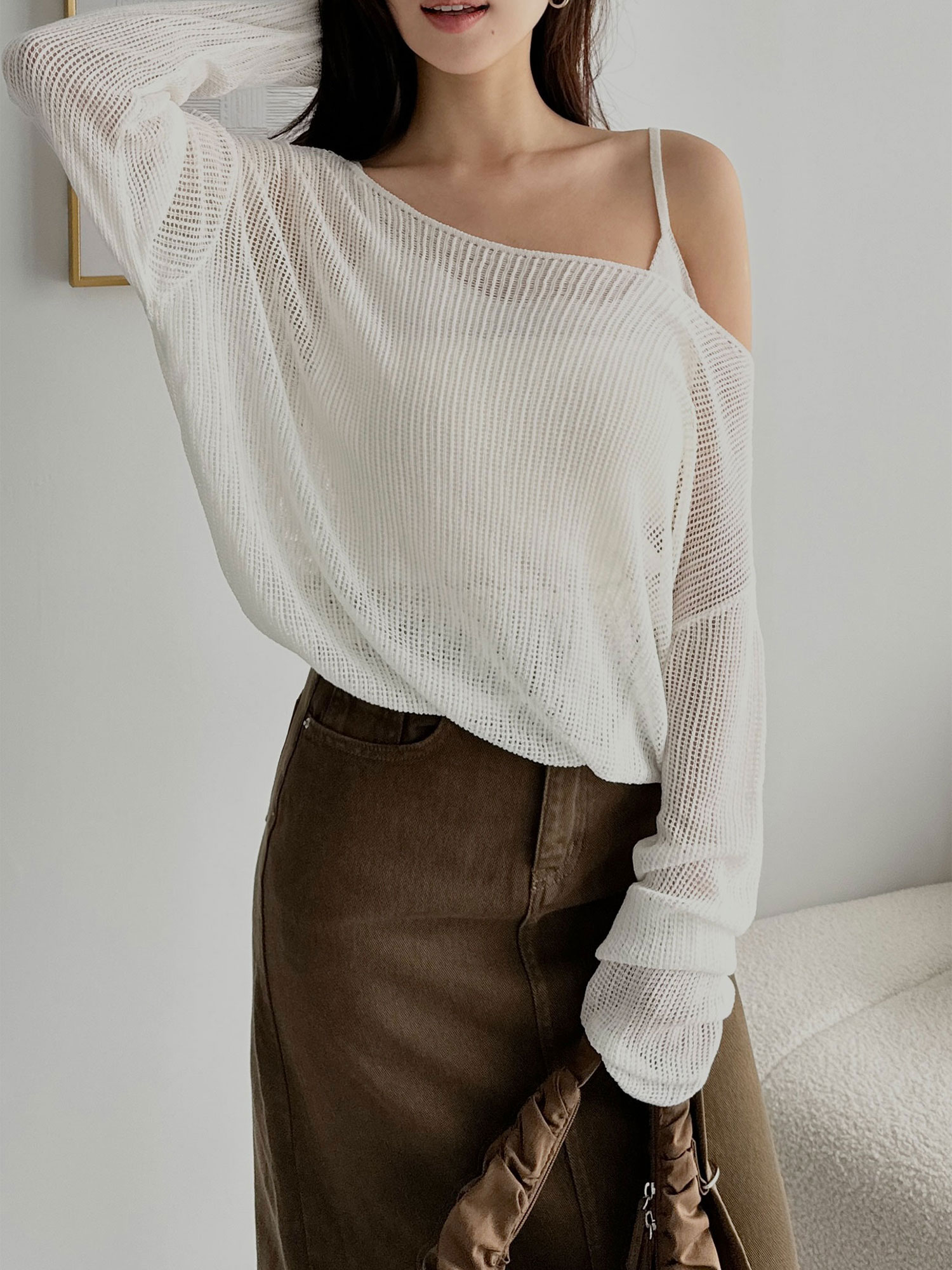 假兩件簍空針織上衣