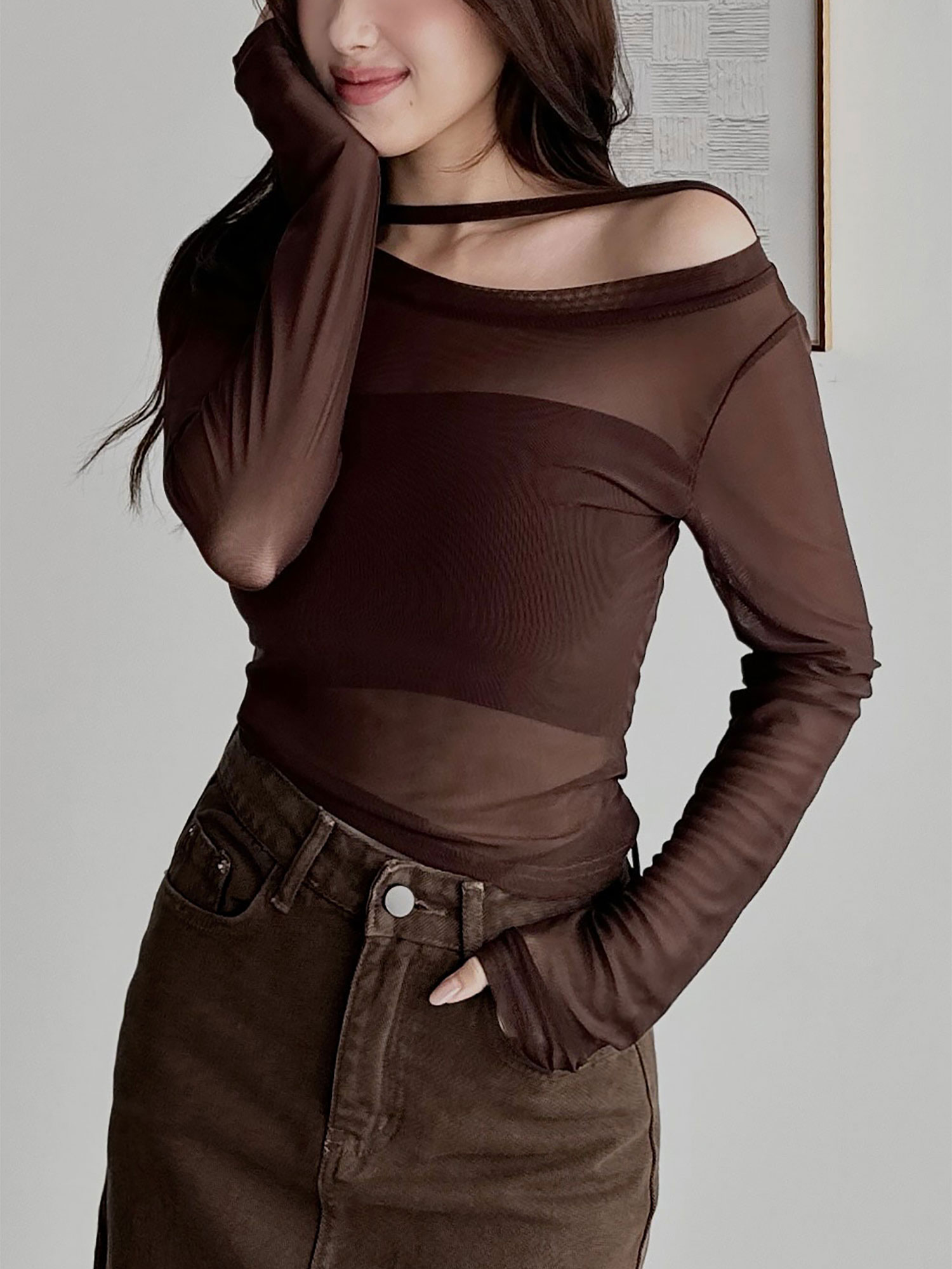 透膚網紗兩件式(上衣+BraTop)