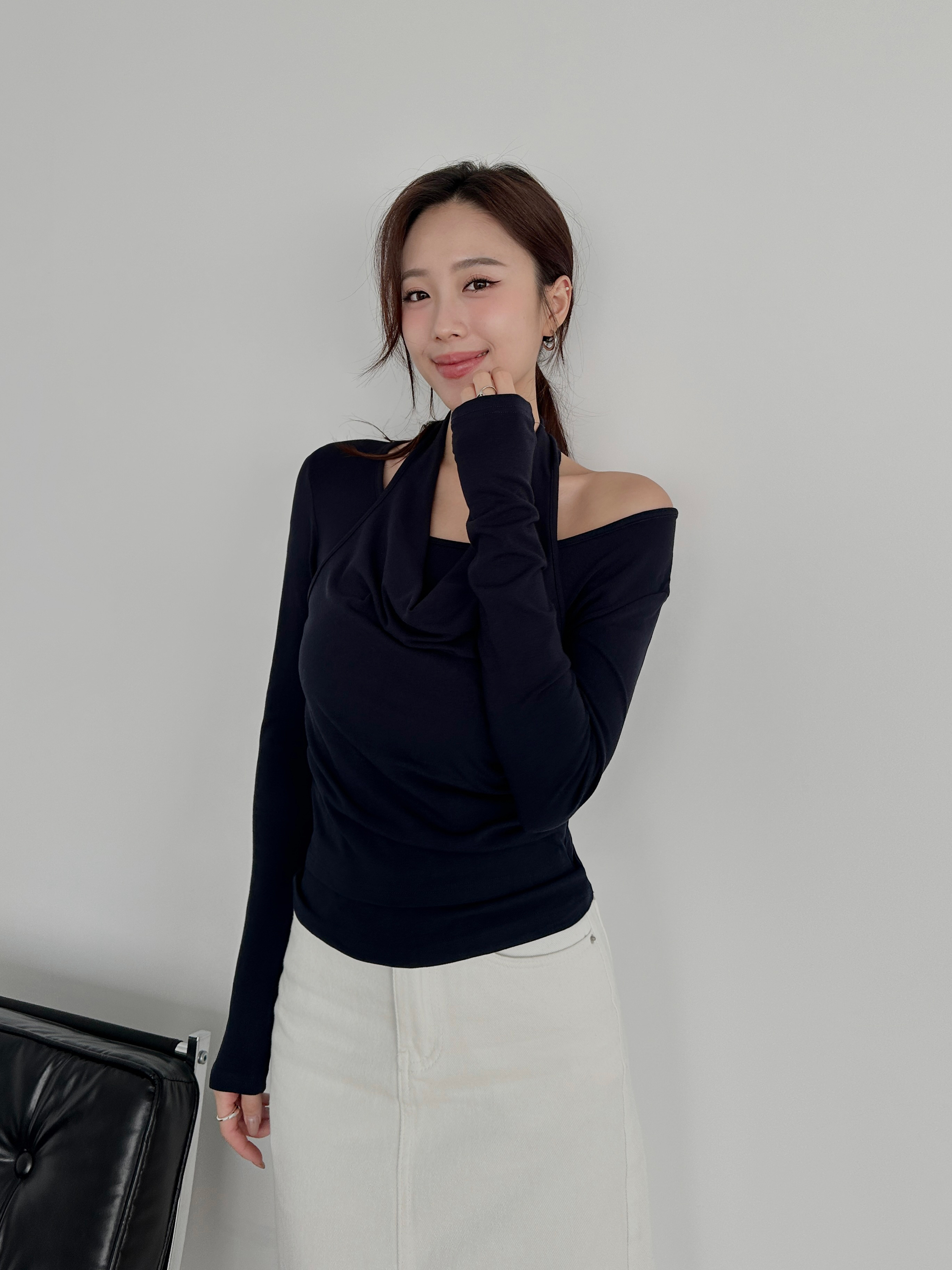 繞脖假兩件上衣