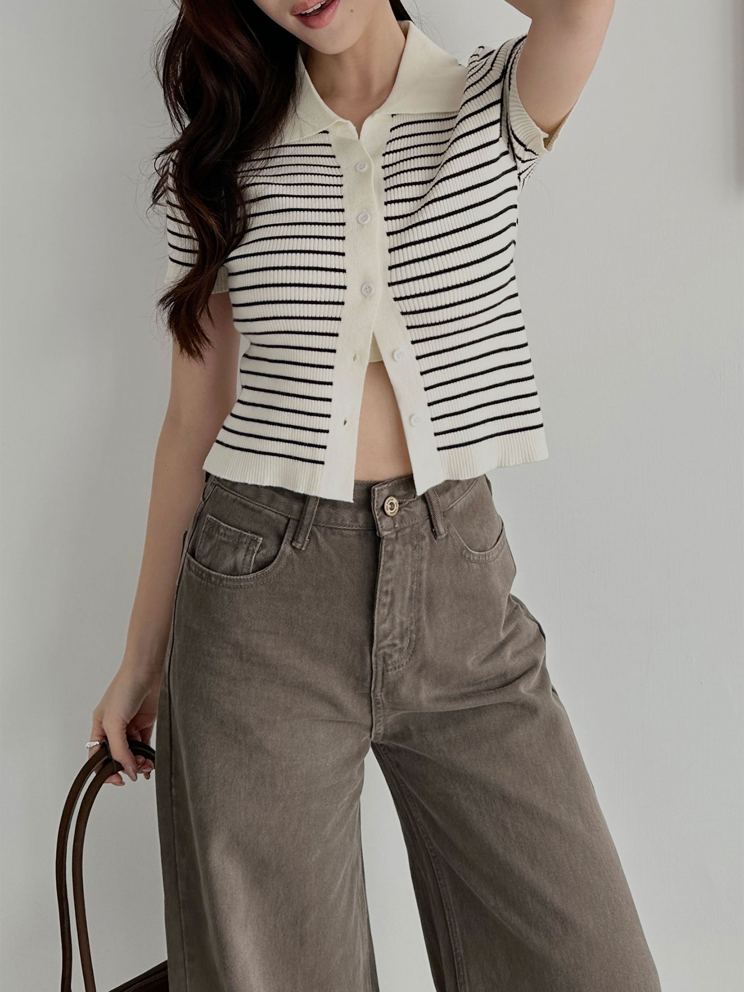 翻領條紋排釦上衣