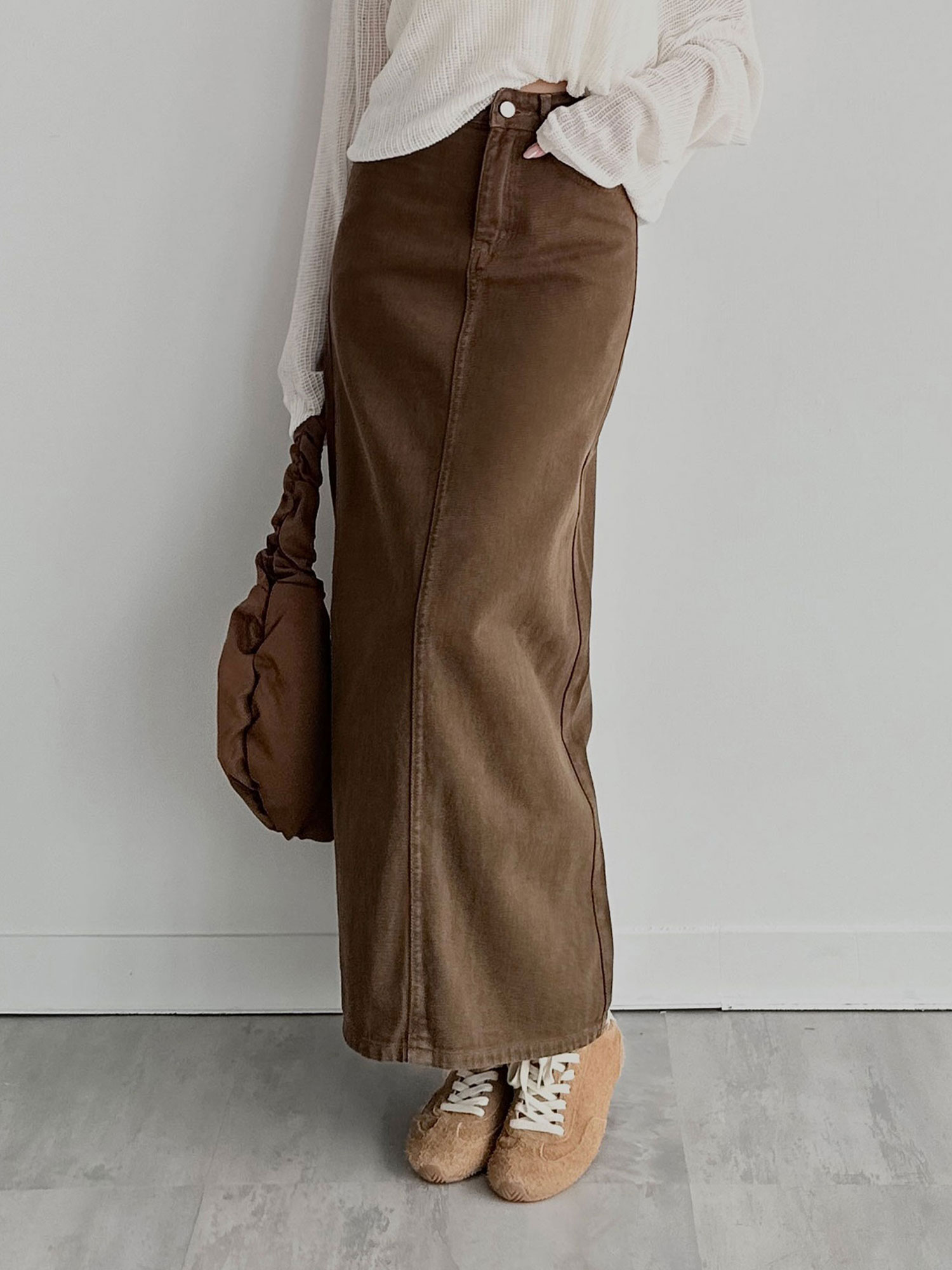 無印風後開衩牛仔裙