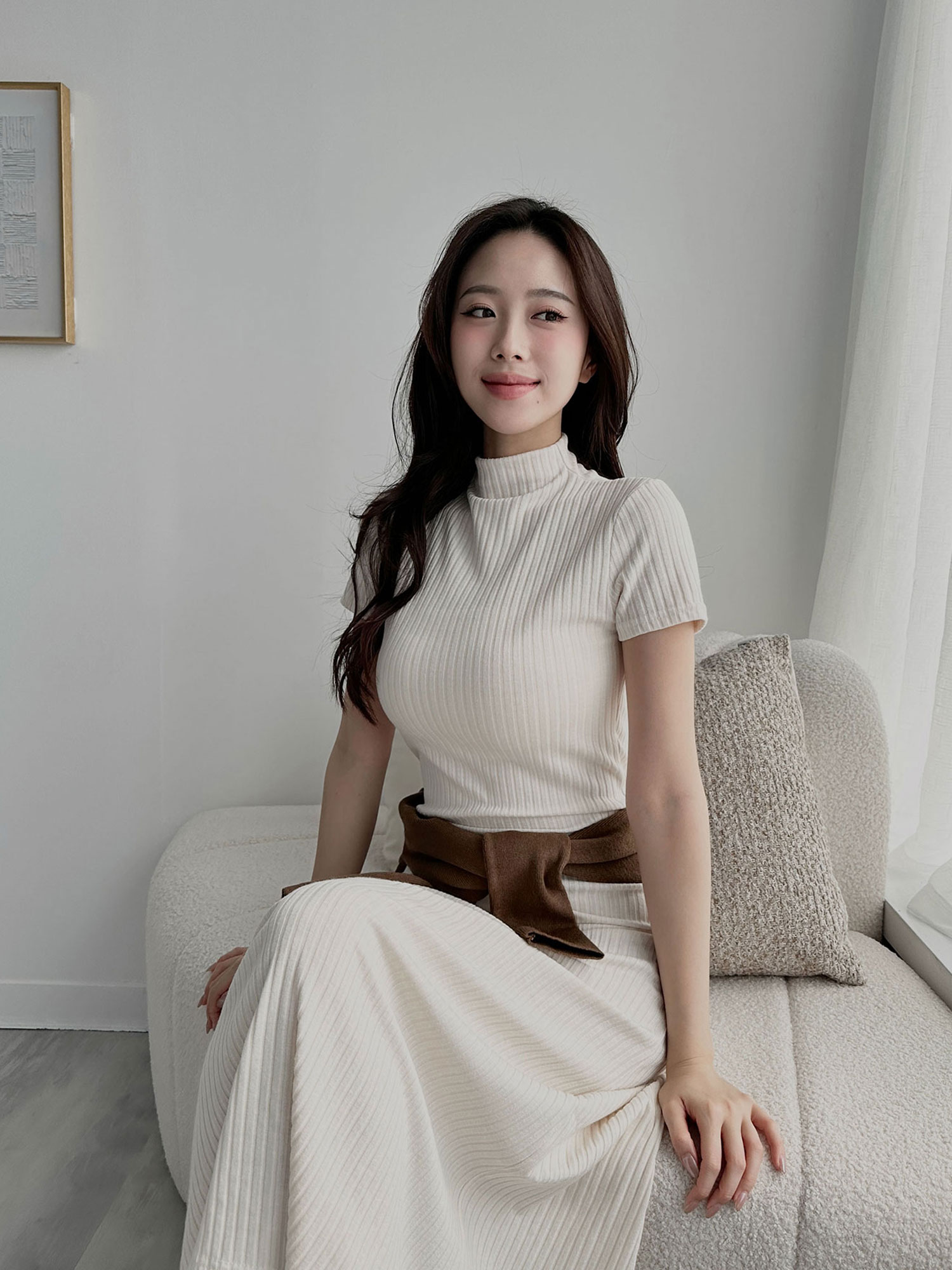 柔彈坑條連身裙