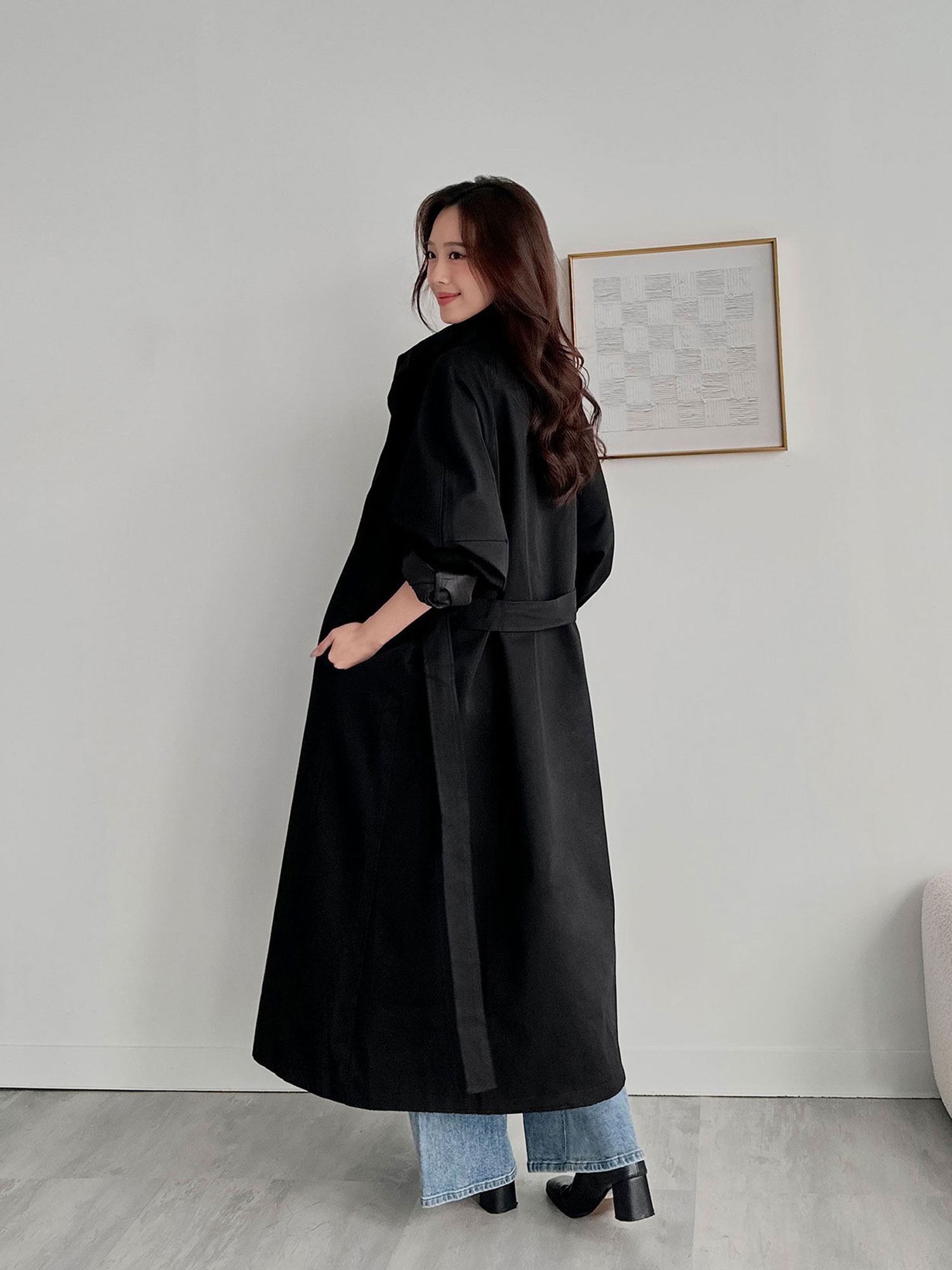 立體剪裁長版風衣外套(附帶)