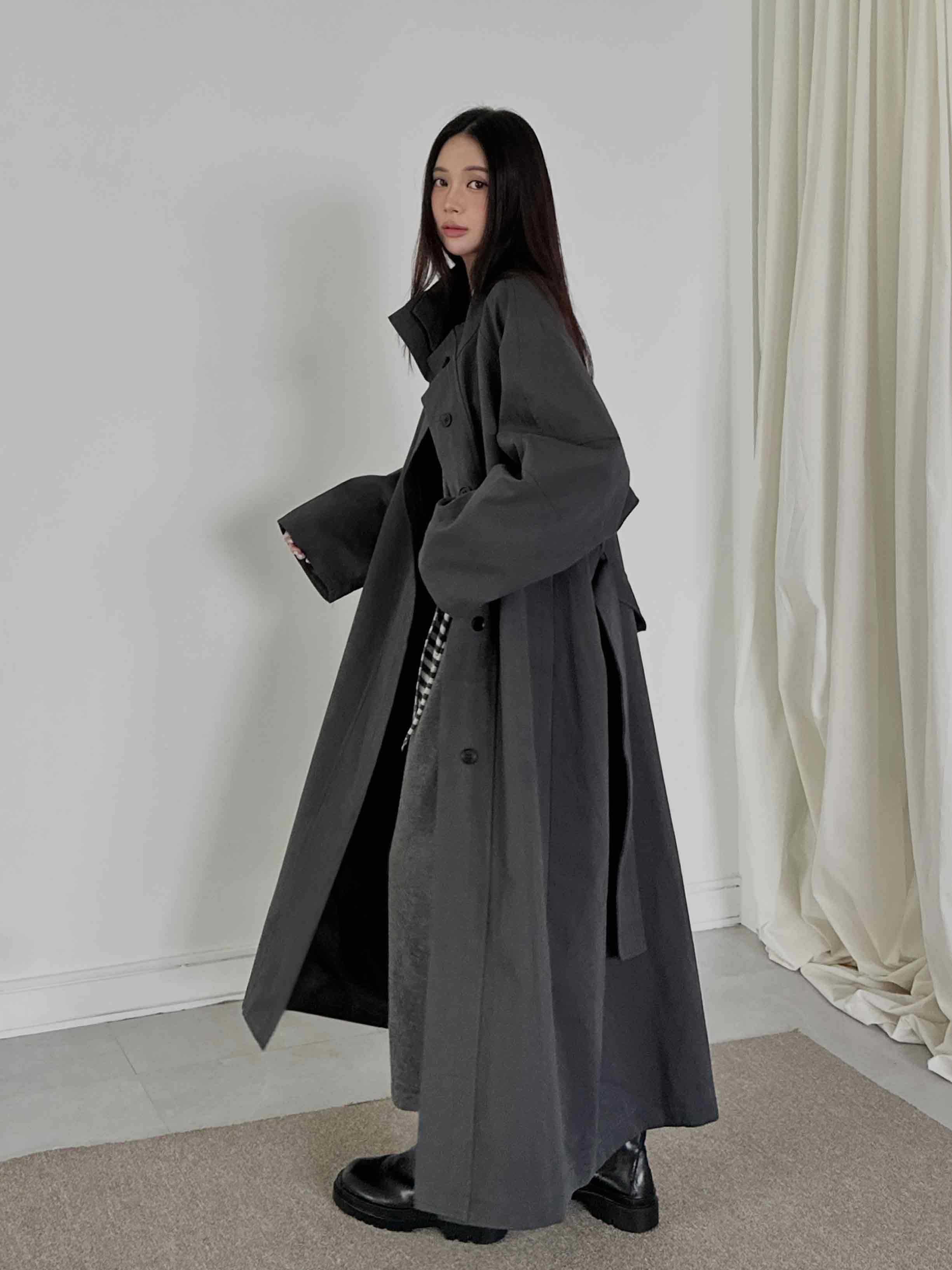 立體剪裁長版大衣外套(附帶)