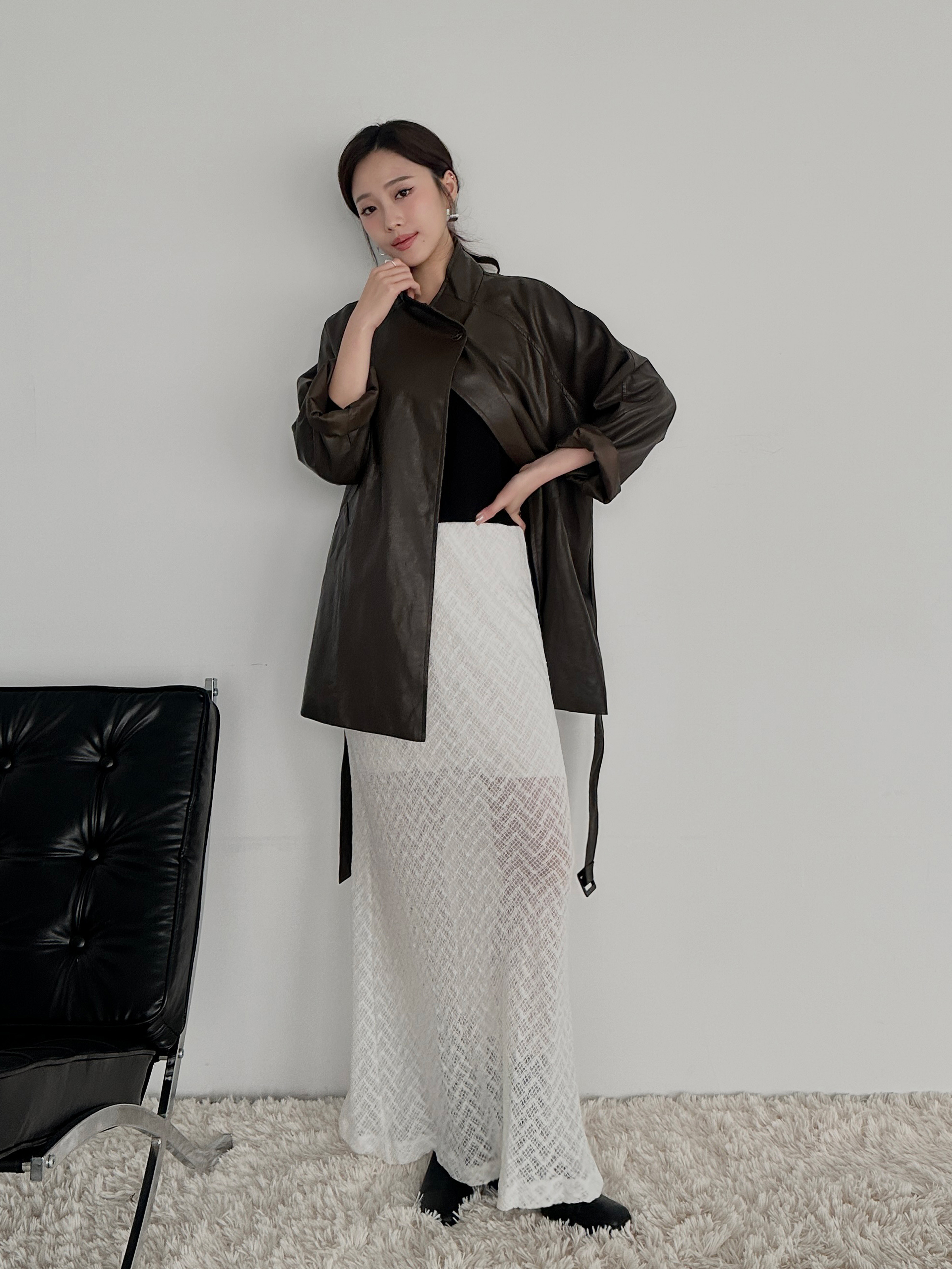 立領單扣皮革外套(附帶)