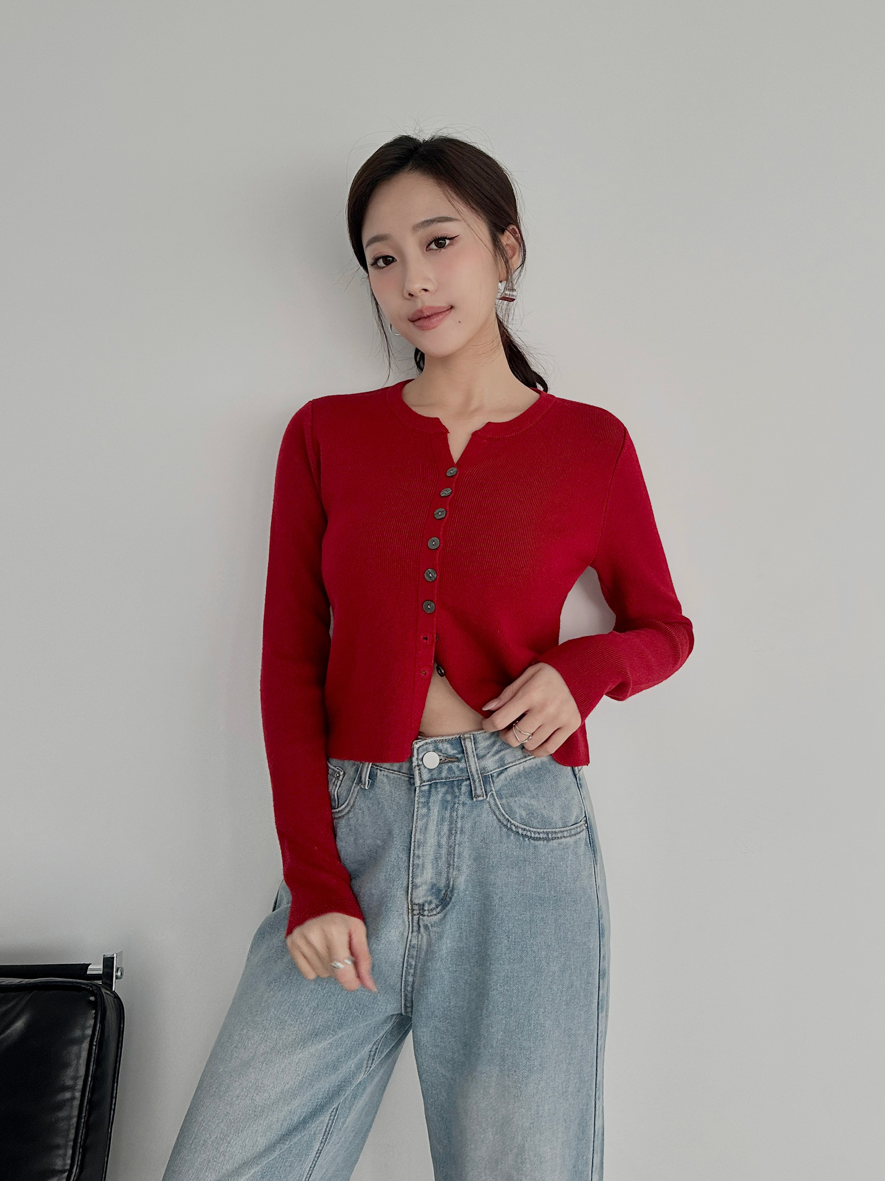 圓領排扣針織外套