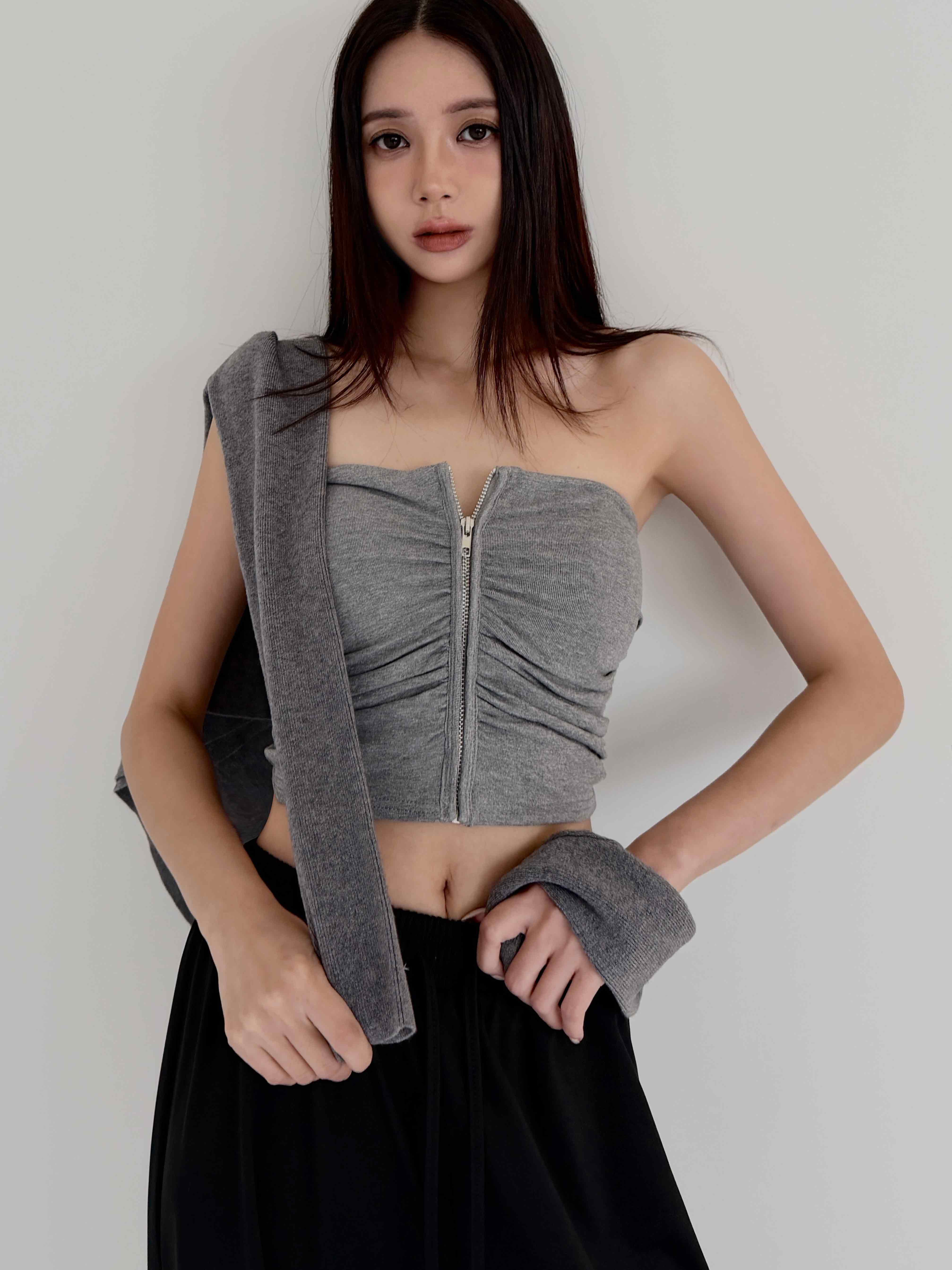 棉彈平口拉鍊 BRA TOP