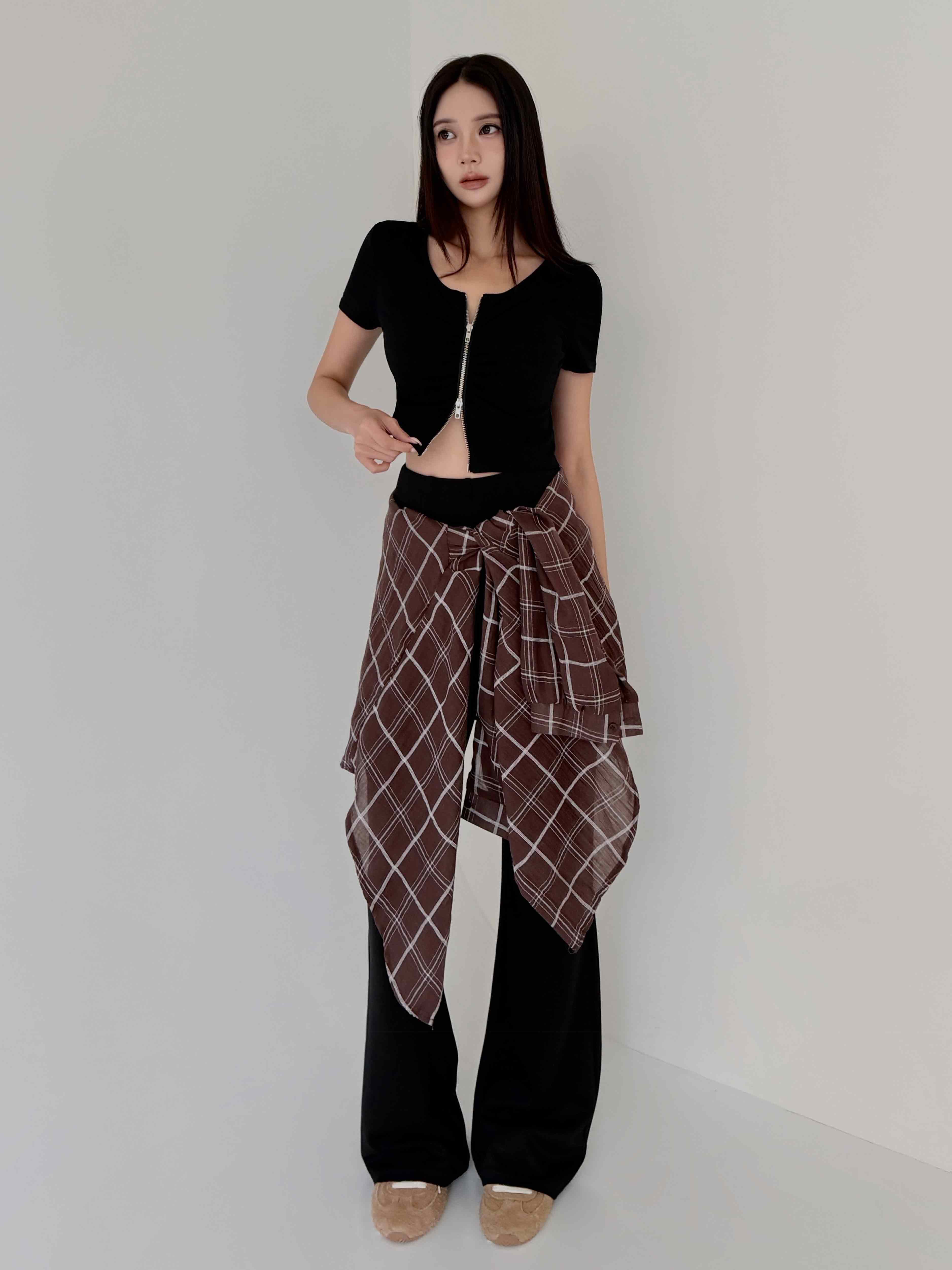 棉彈圓領拉鍊 BRA TOP