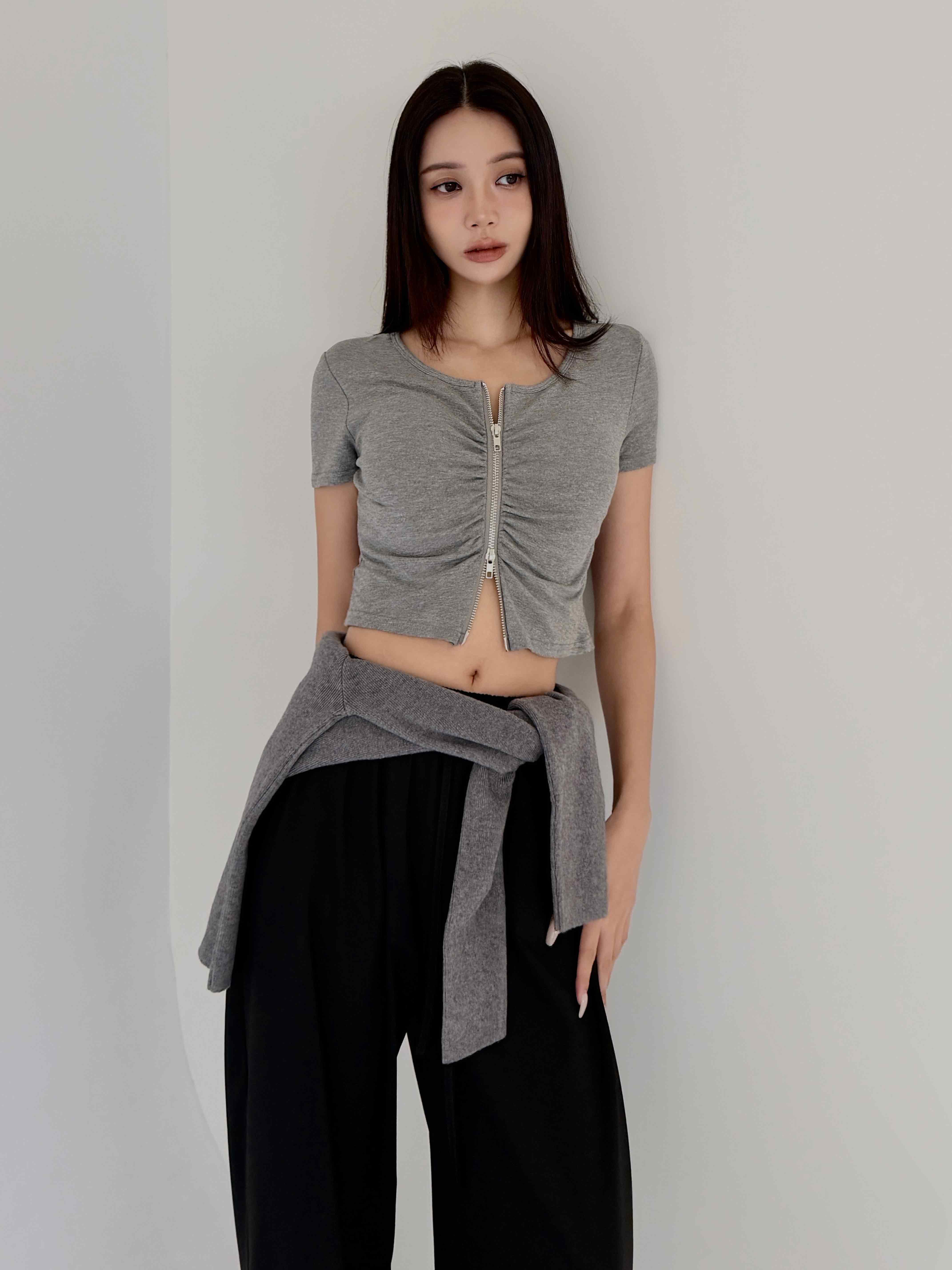 棉彈圓領拉鍊 BRA TOP