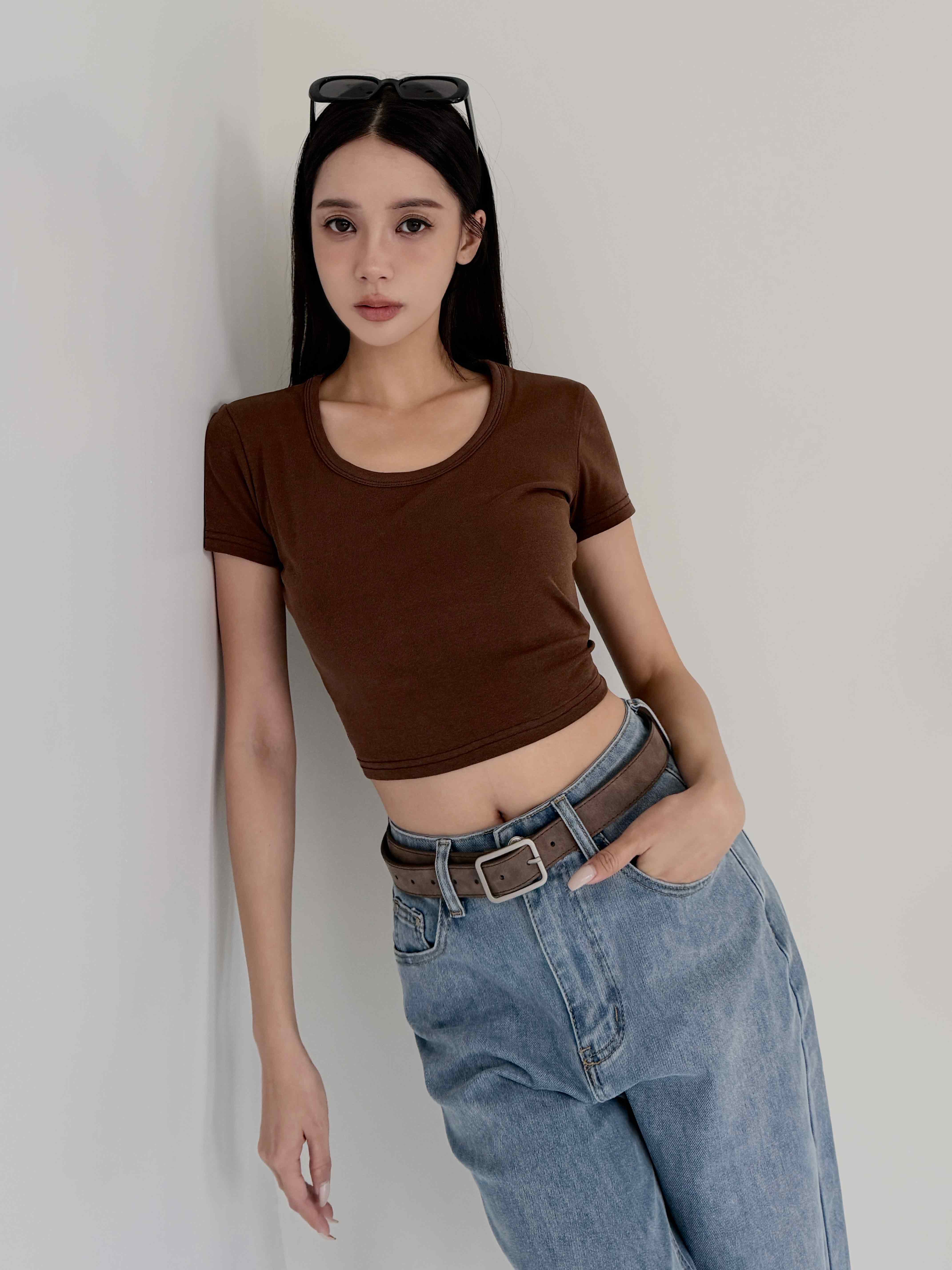 精梳棉大圓領短版TEE