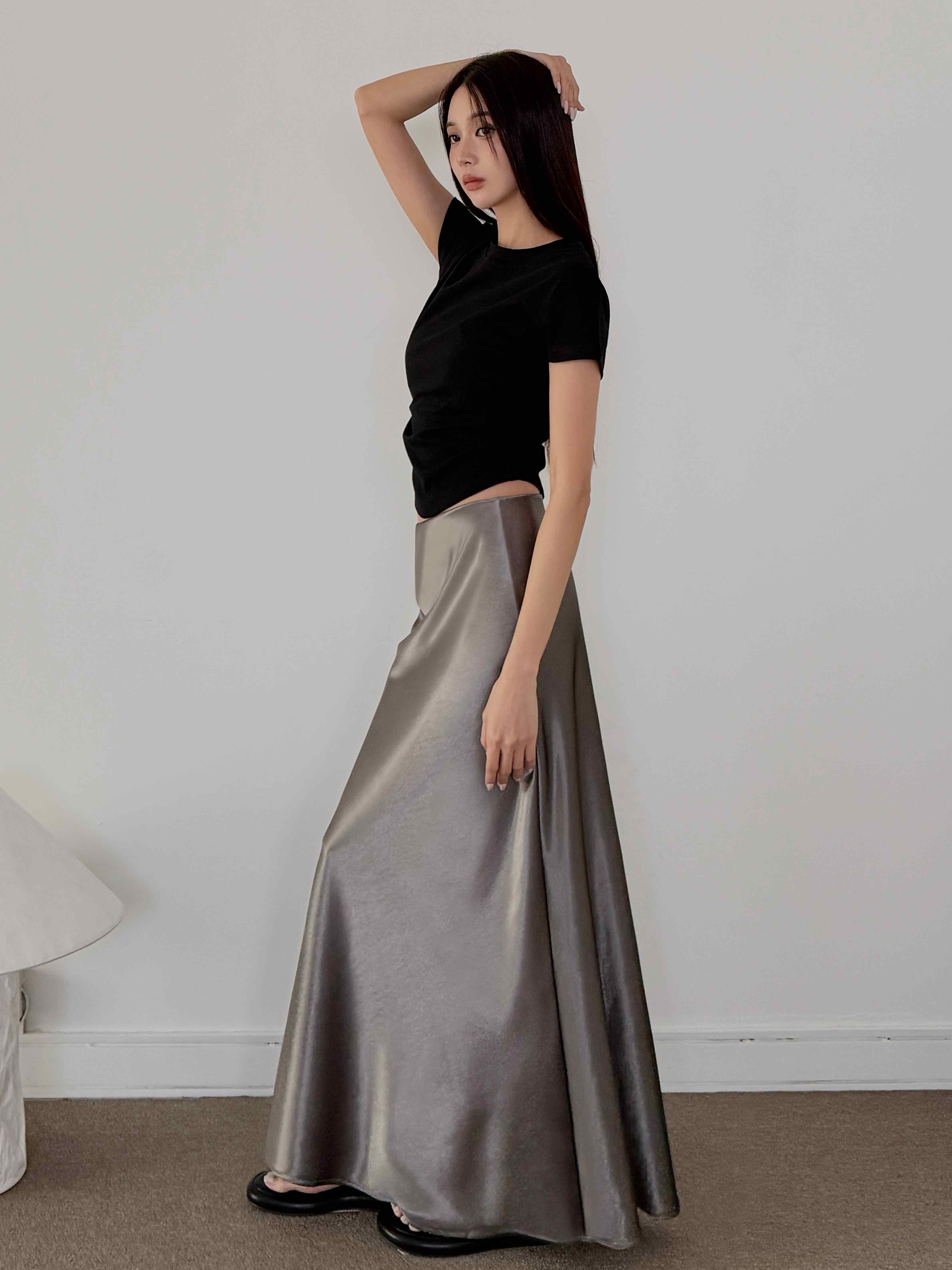 精梳棉圓領側抓皺上衣