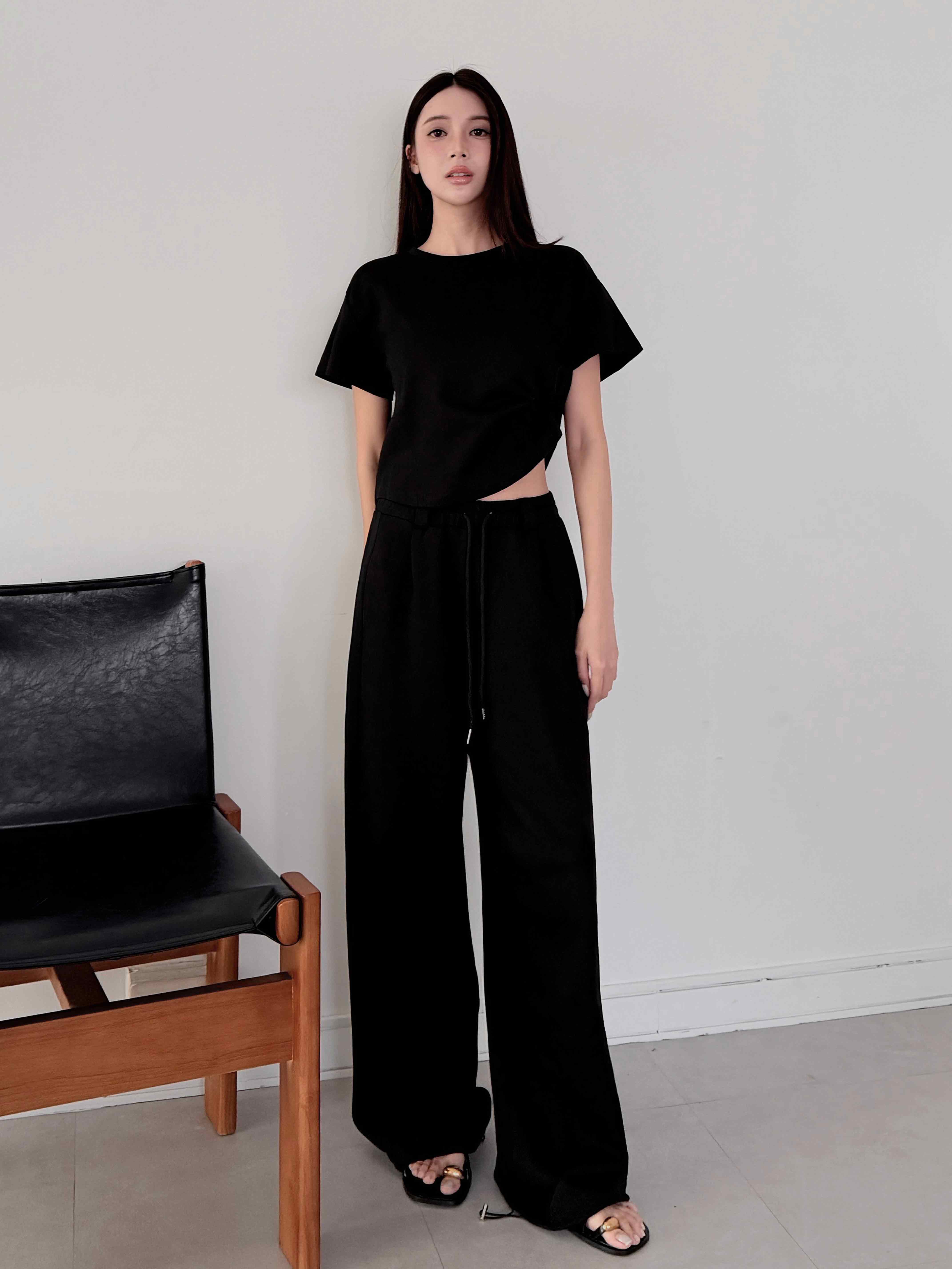 短版剪裁長褲套裝