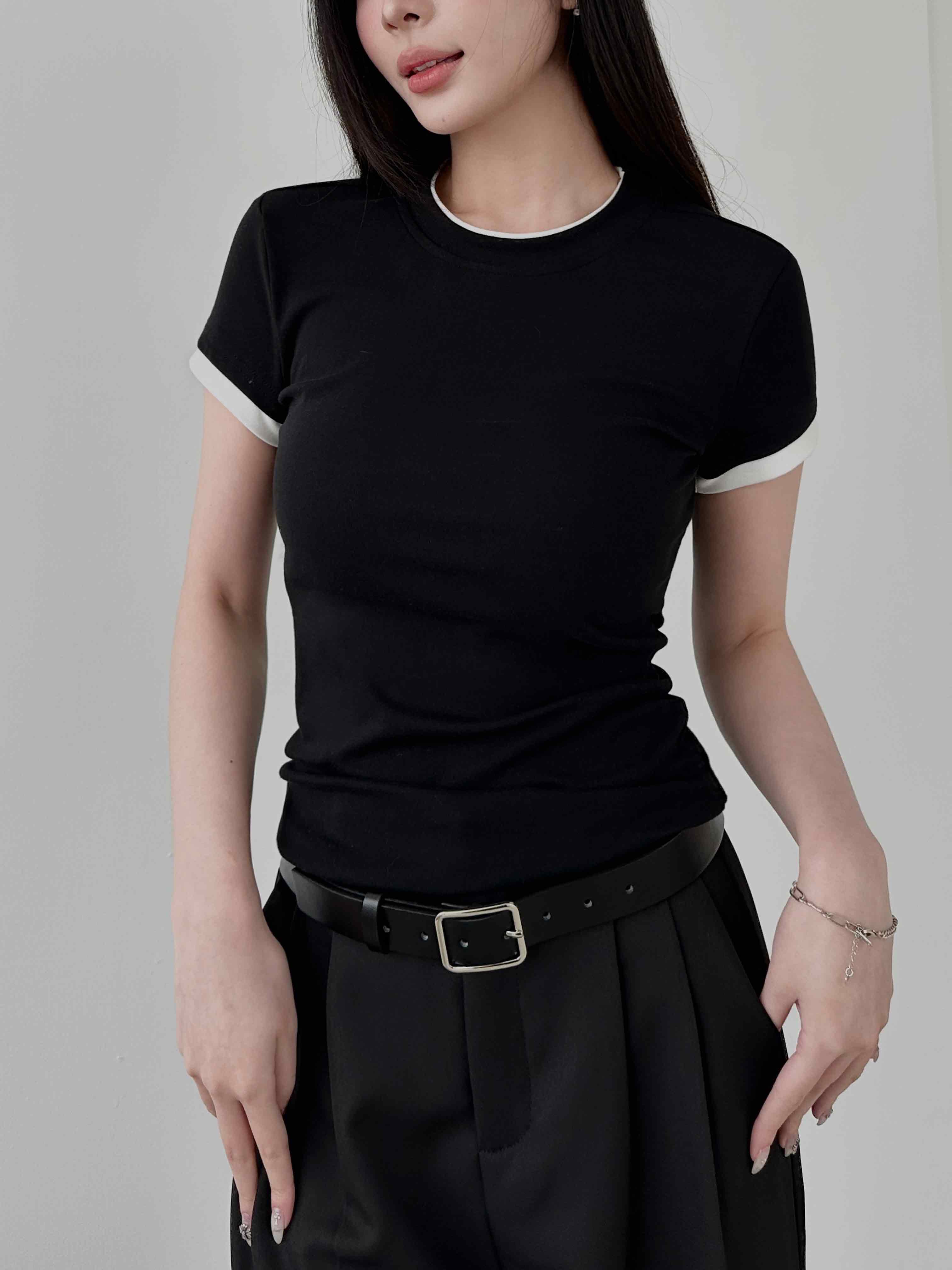 撞色圓領精梳棉TEE