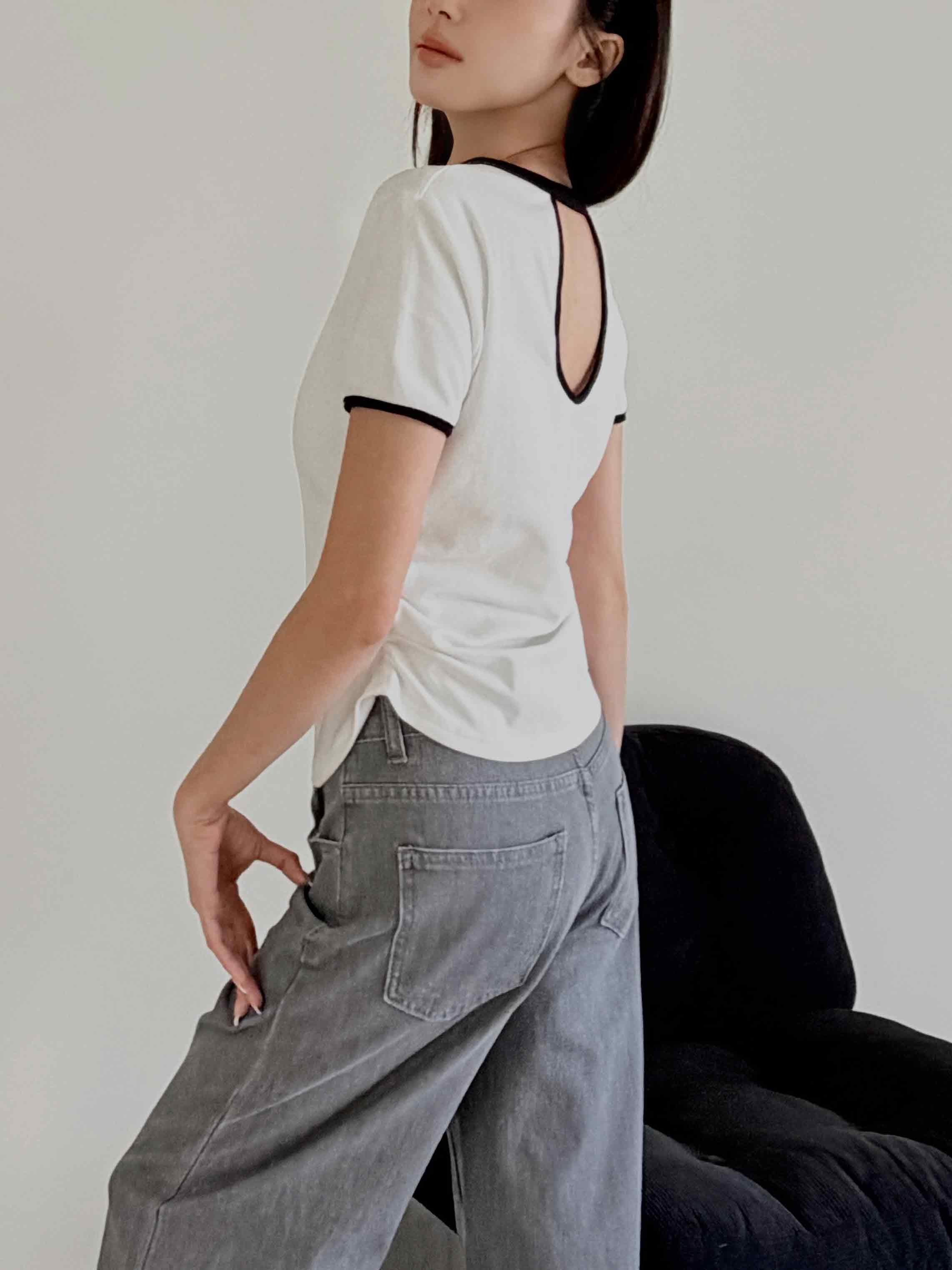 精梳棉挖背撞色TEE