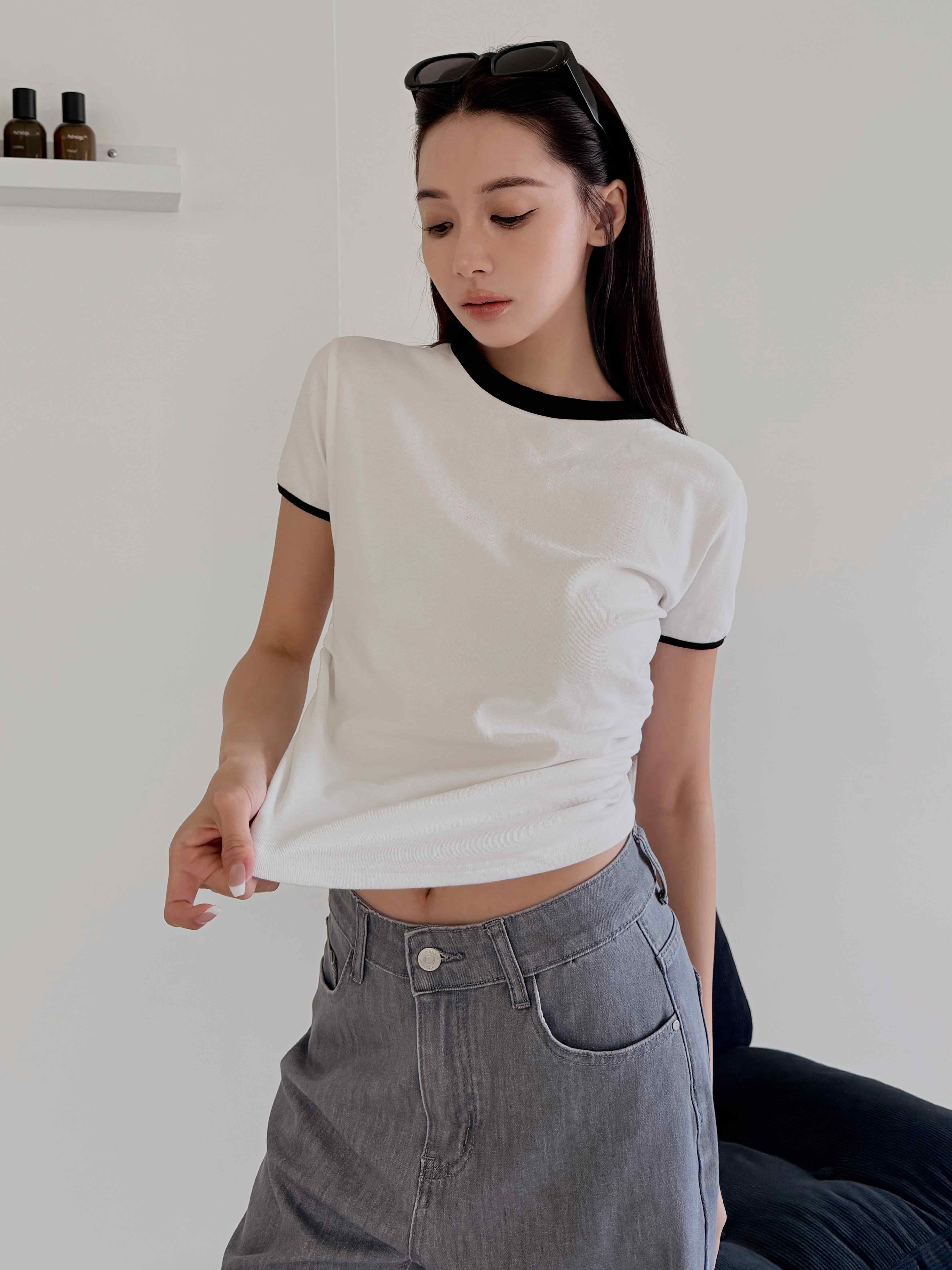 精梳棉挖背撞色TEE