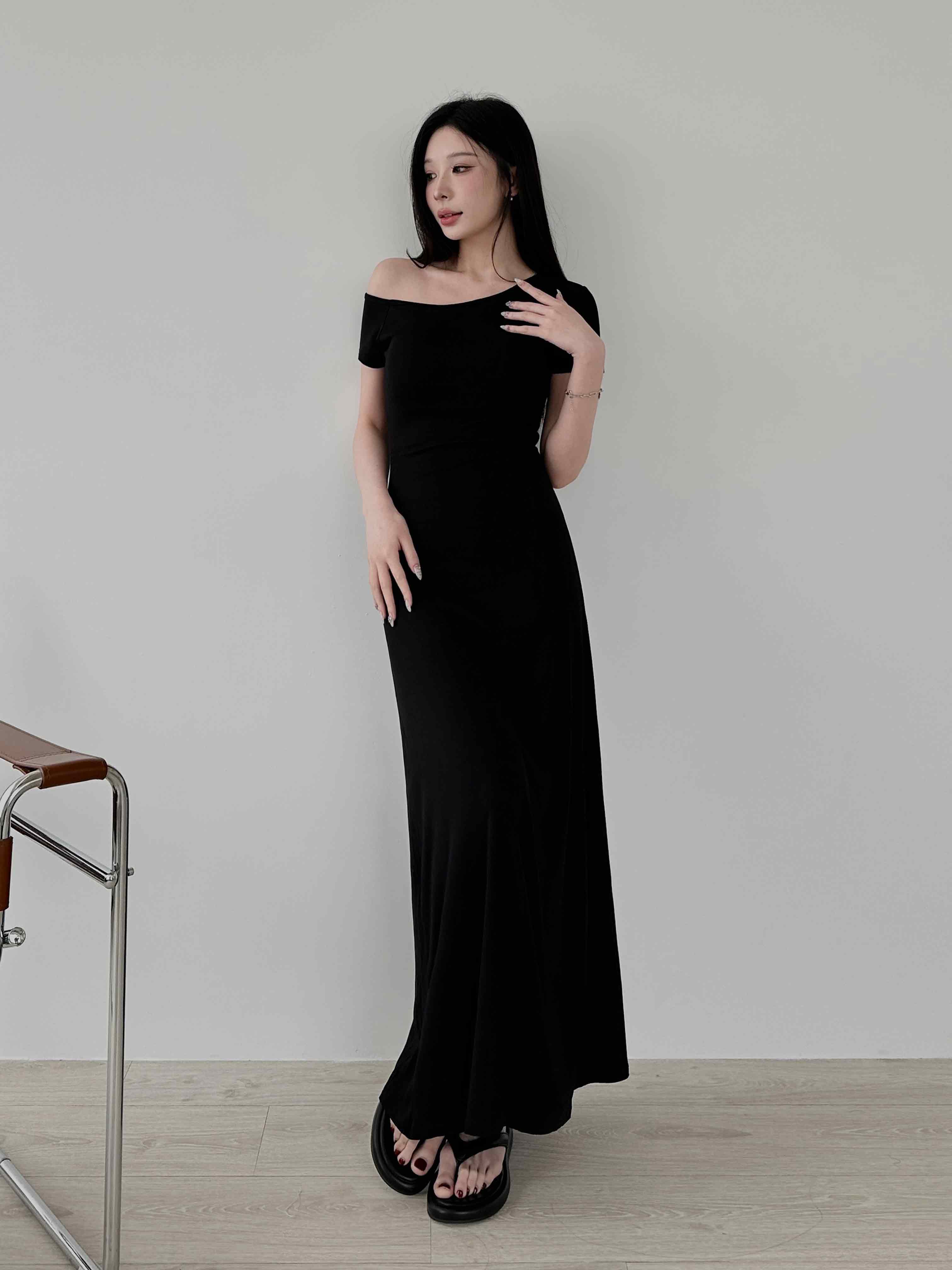 棉質斜肩 BRA TOP 洋裝